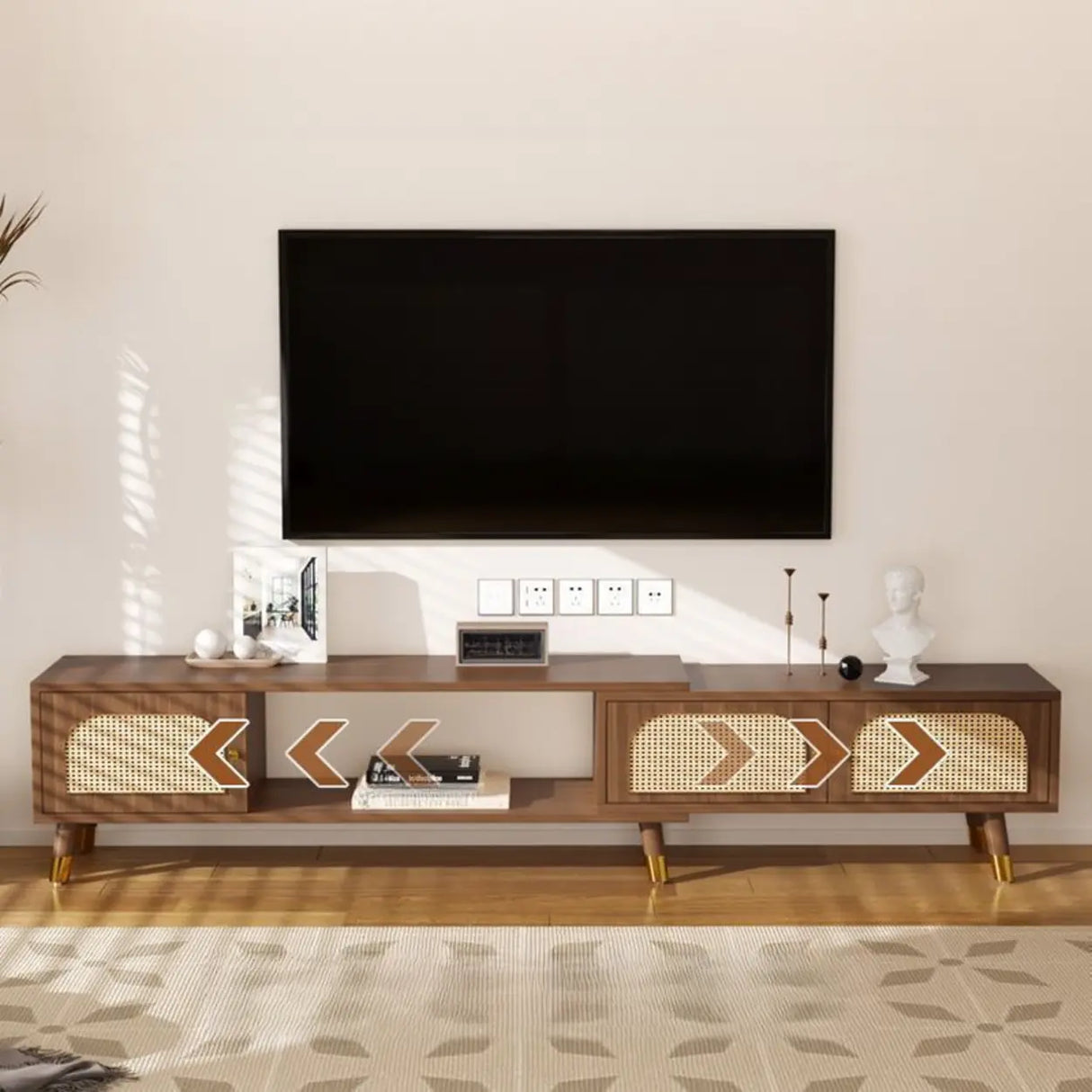 Scandinavian Black Rectangle Shelves Cabinet TV Stand Image - 6