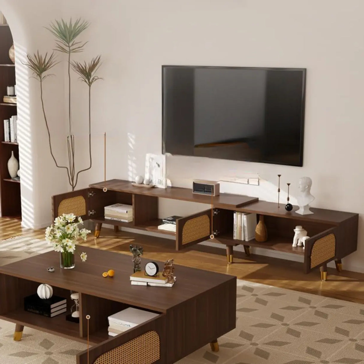 Scandinavian Black Rectangle Shelves Cabinet TV Stand Image - 7