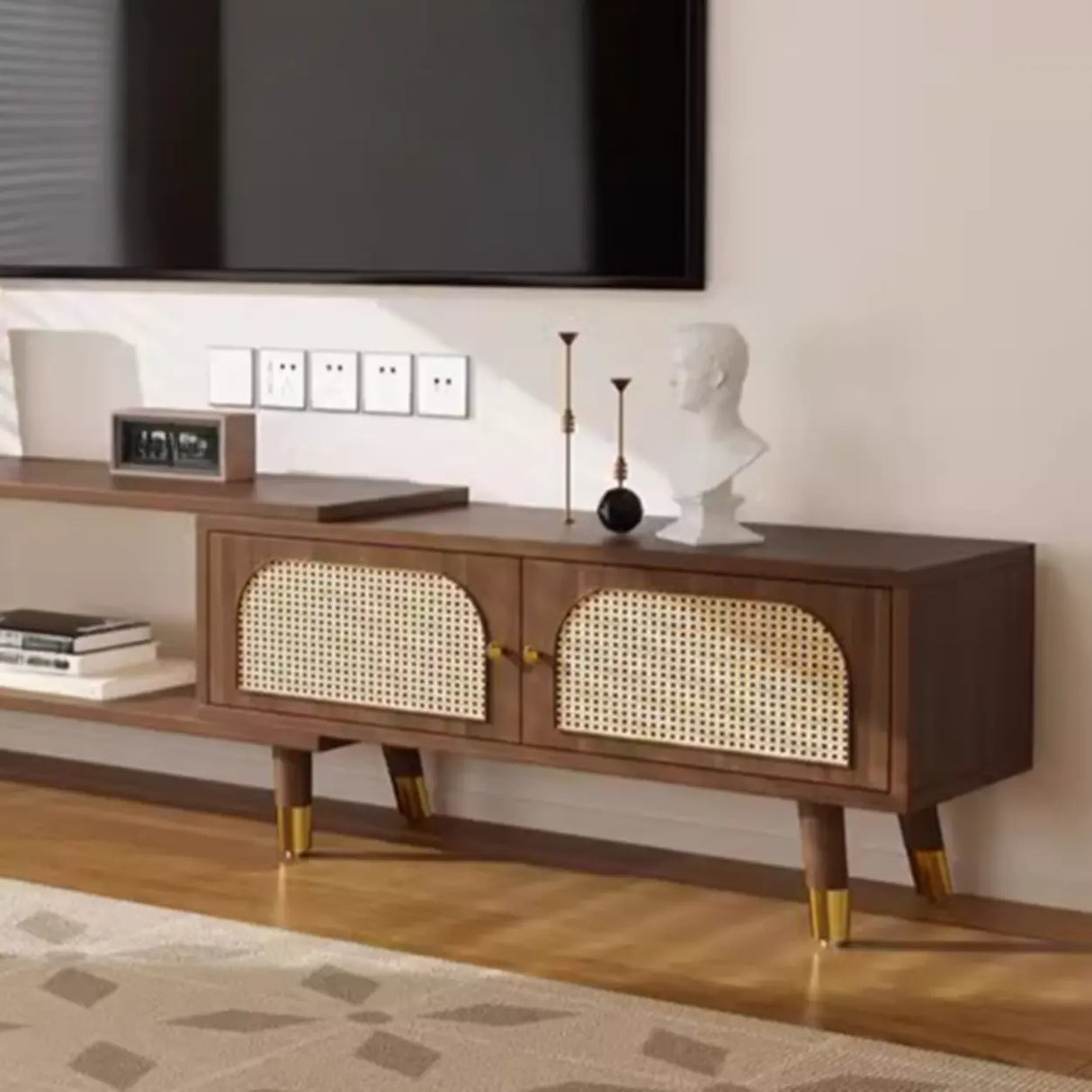 Scandinavian Black Rectangle Shelves Cabinet TV Stand Image - 9