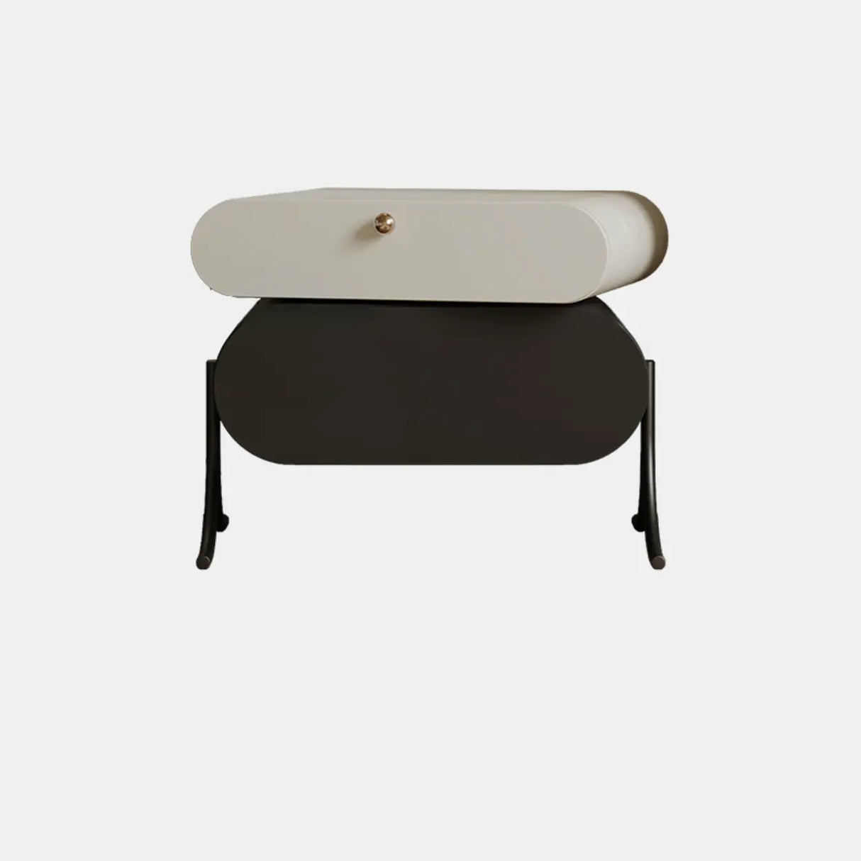 Scandinavian Black White Oval Nightstand with Drawers Image - 2