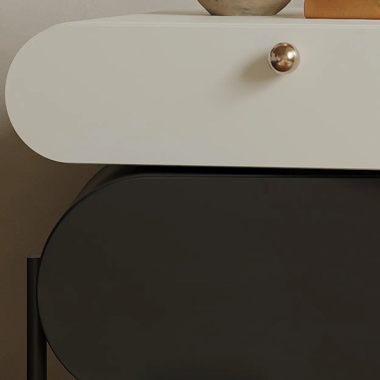 Scandinavian Black White Oval Nightstand with Drawers Image - 5