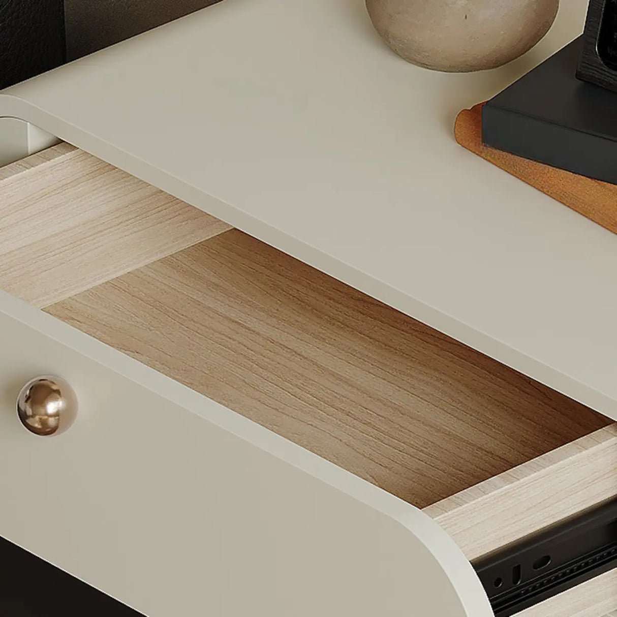 Scandinavian Black White Oval Nightstand with Drawers Image - 7