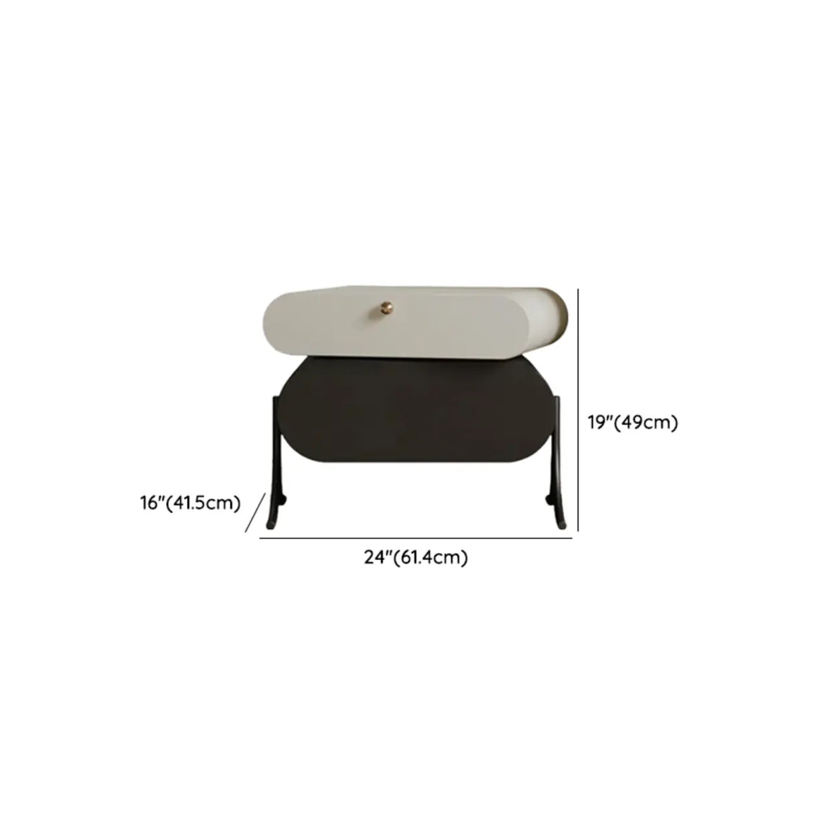 Scandinavian Black White Oval Nightstand with Drawers