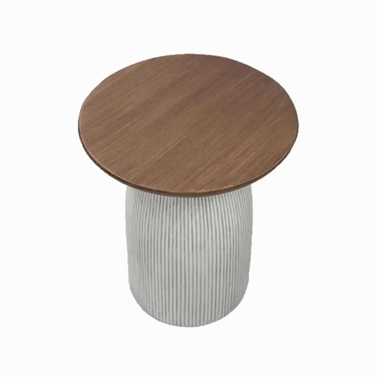 Scandinavian Brown Round Wood Top White Pedestal Side Table Image - 2