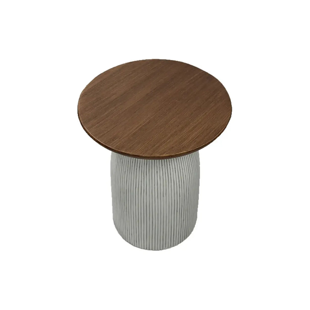 Scandinavian Brown Round Wood Top White Pedestal Side Table Image - 6