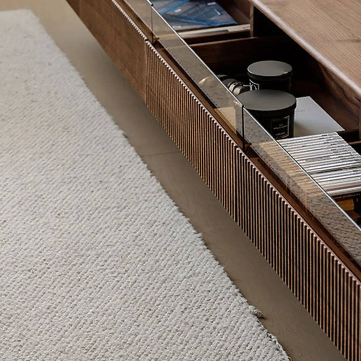 Scandinavian Brown Walnut Long TV Stand with Drawers Image - 10