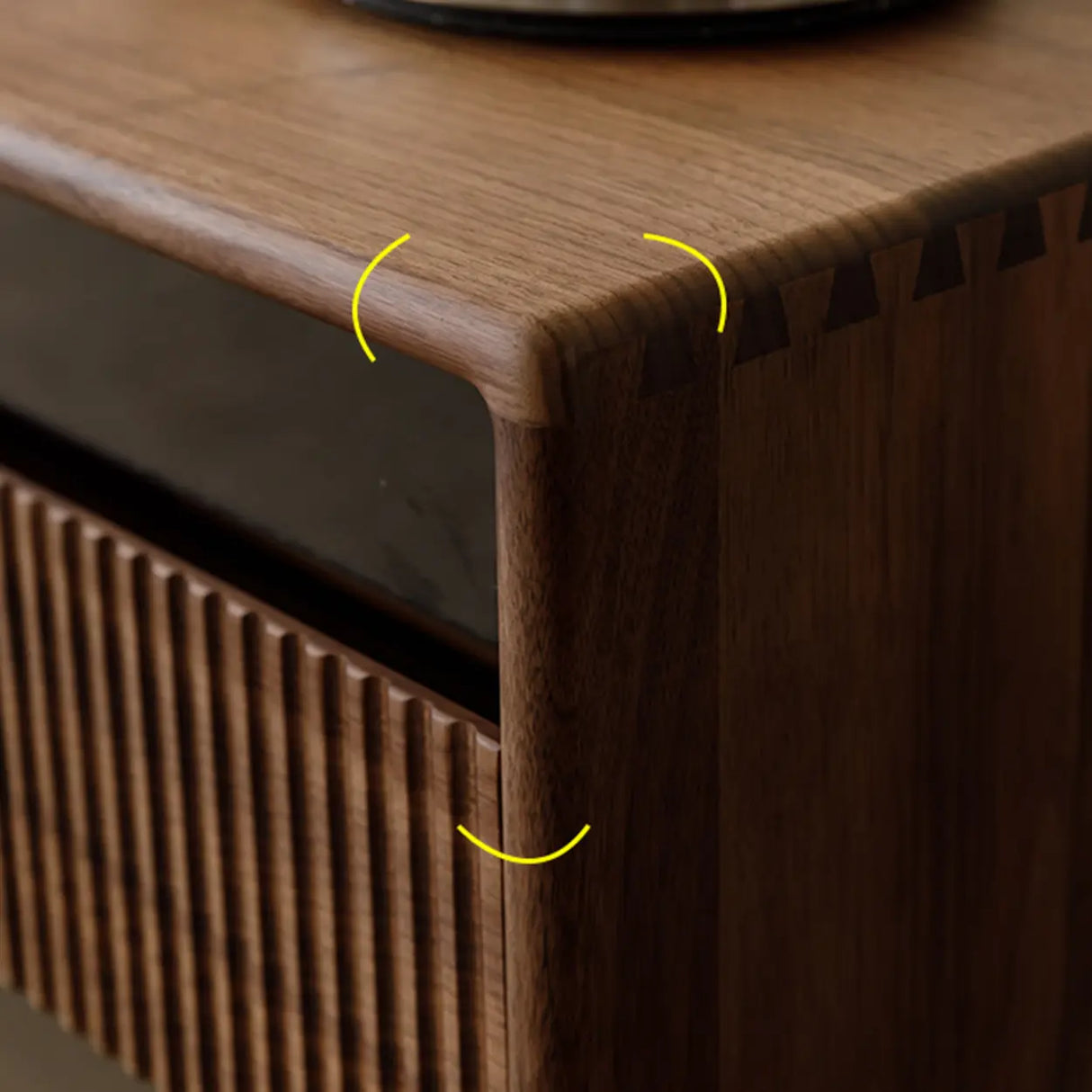 Scandinavian Brown Walnut Long TV Stand with Drawers Image - 8