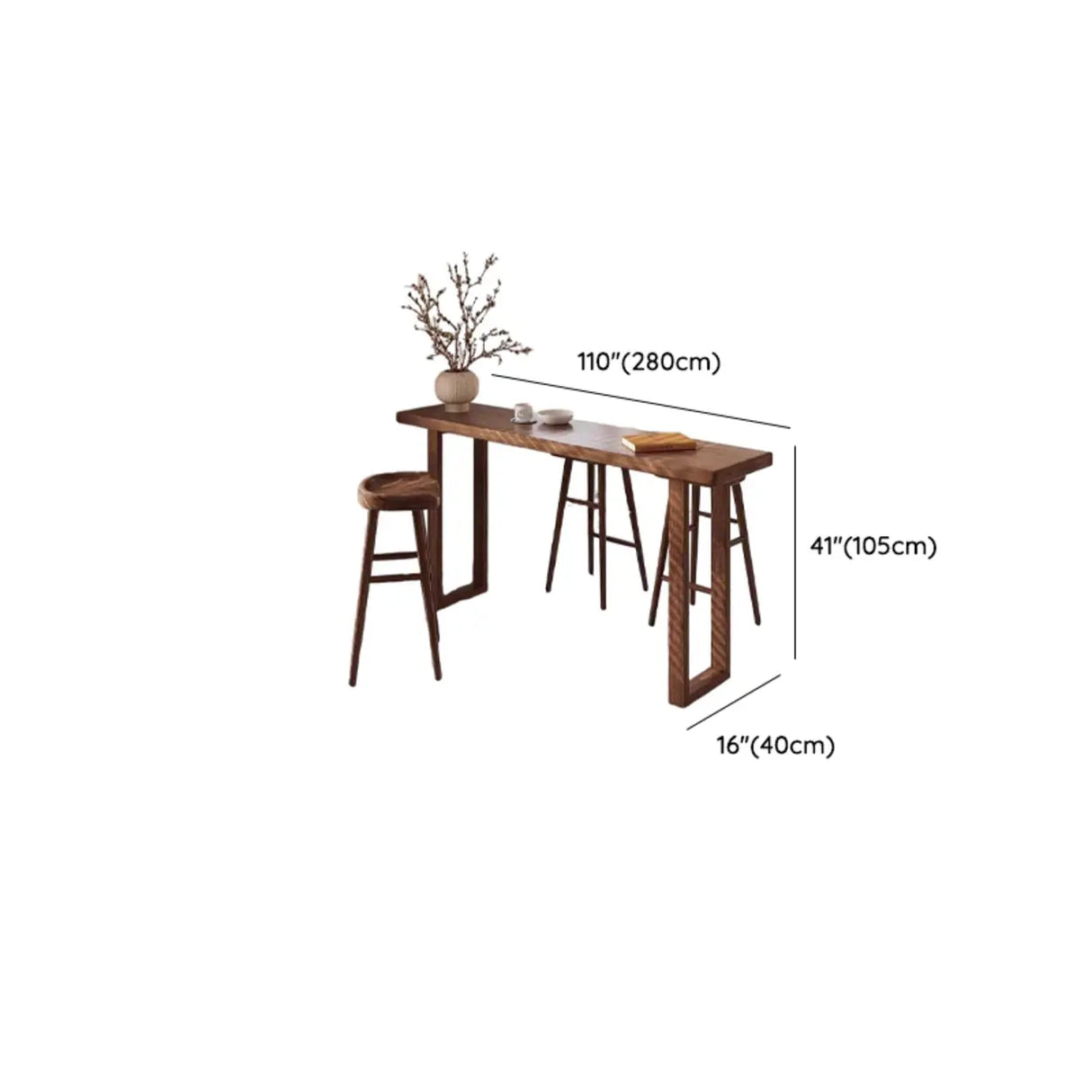 Scandinavian Brown Wood Rectangular Sled Slim Bar Table Image - 16