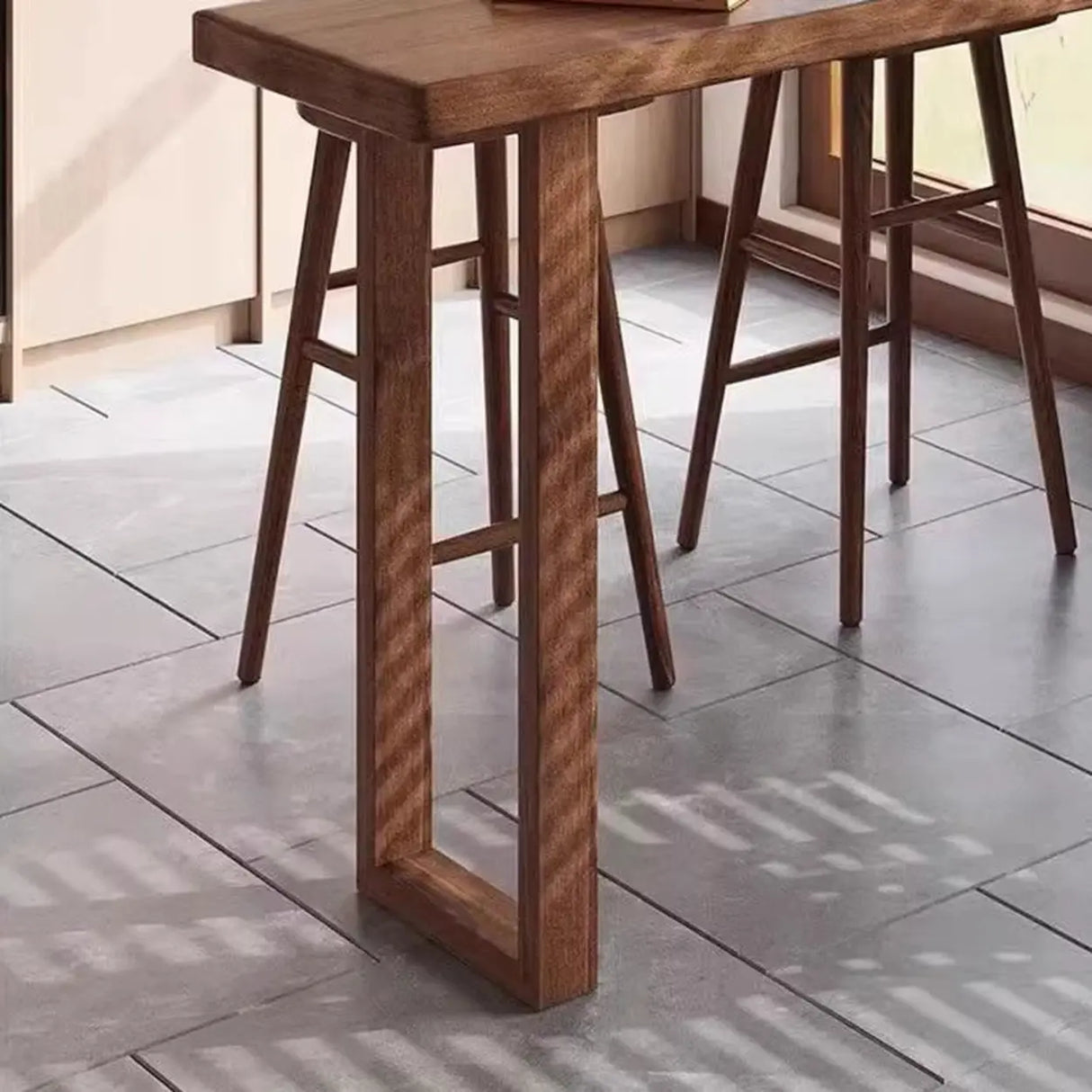 Scandinavian Brown Wood Rectangular Sled Slim Bar Table Image - 5