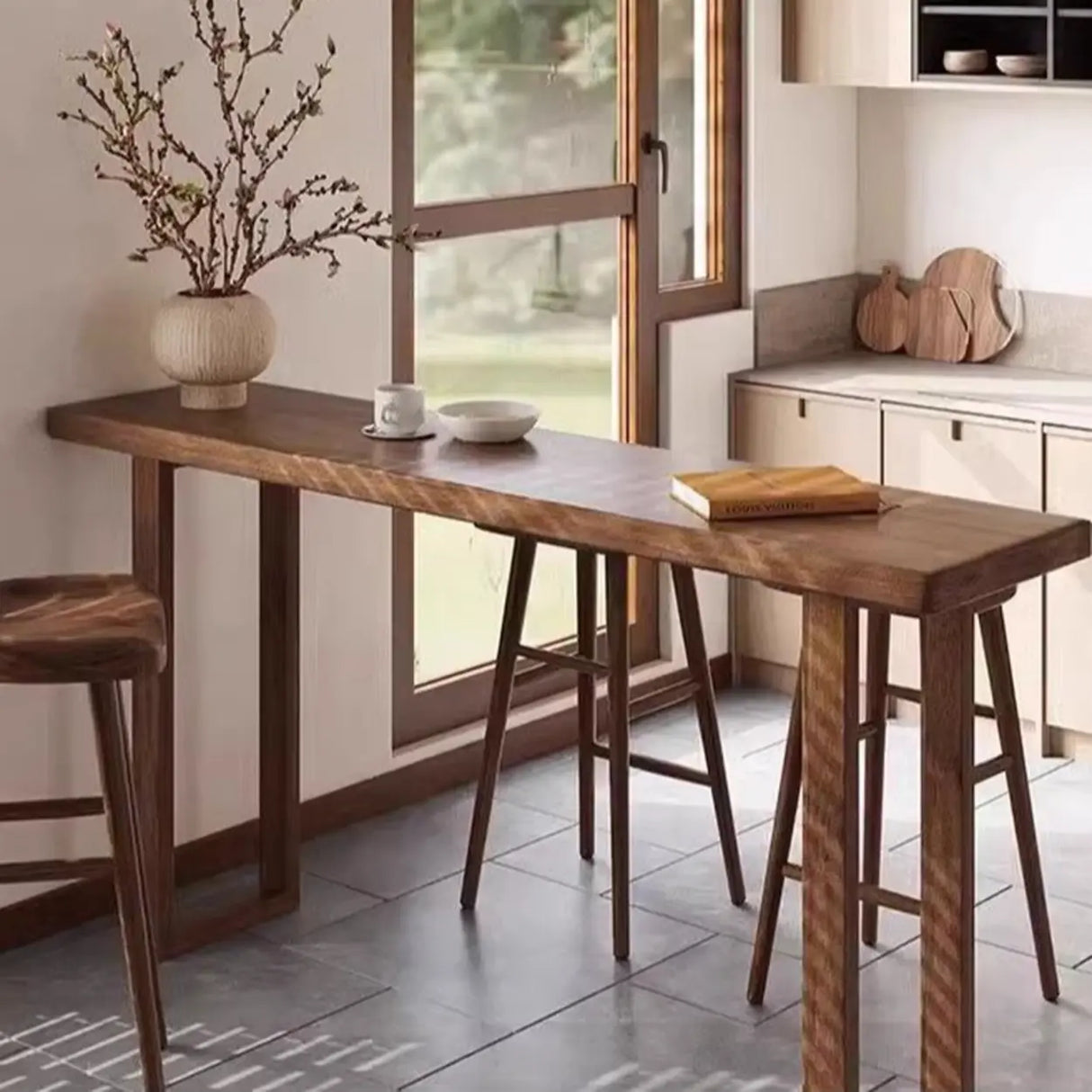 Scandinavian Brown Wood Rectangular Sled Slim Bar Table Image - 6