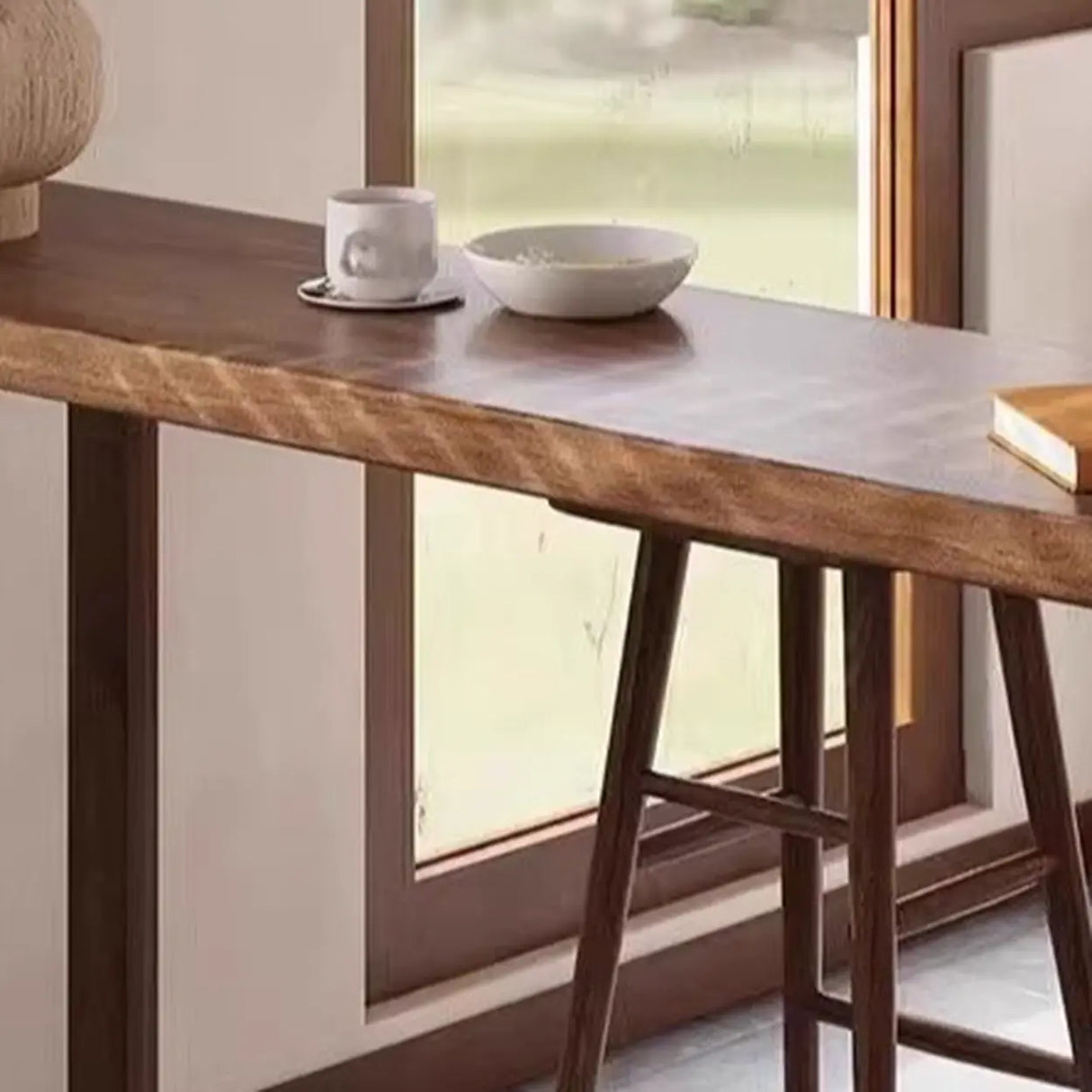 Scandinavian Brown Wood Rectangular Sled Slim Bar Table Image - 7
