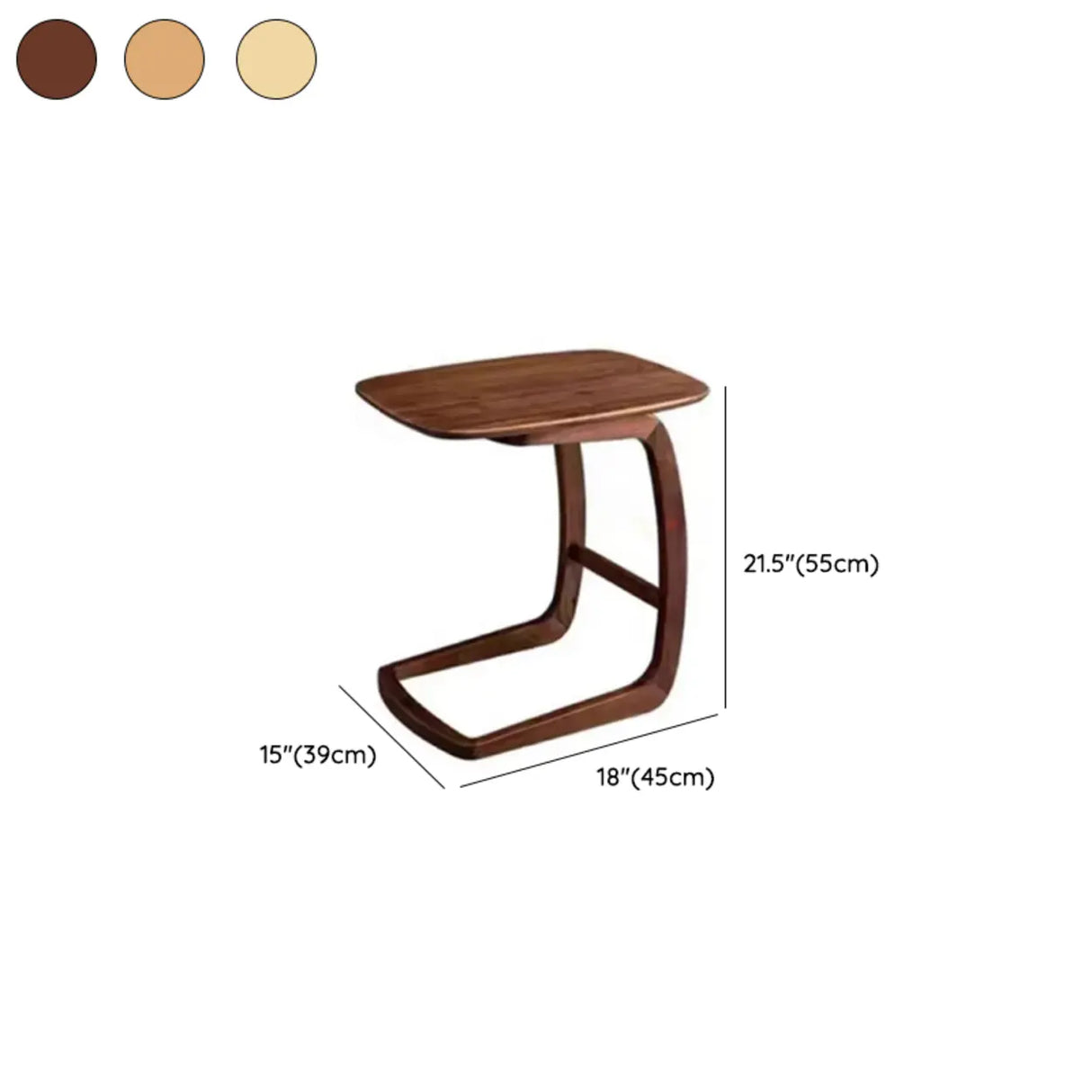 Scandinavian C-shaped Wood Brown Rectangular Chairside Table