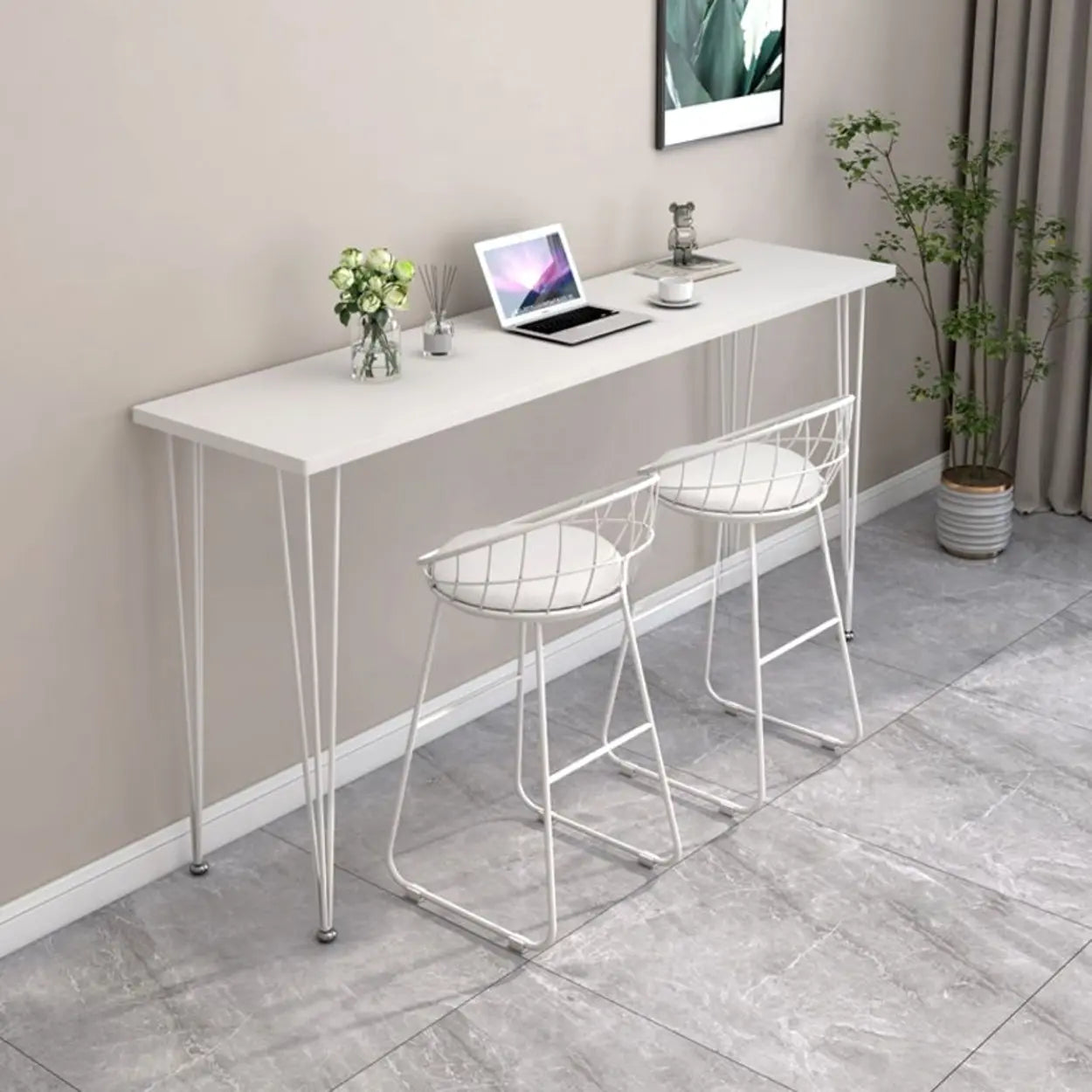 Scandinavian Chic White Rectangular Metal Bar Table Image - 2
