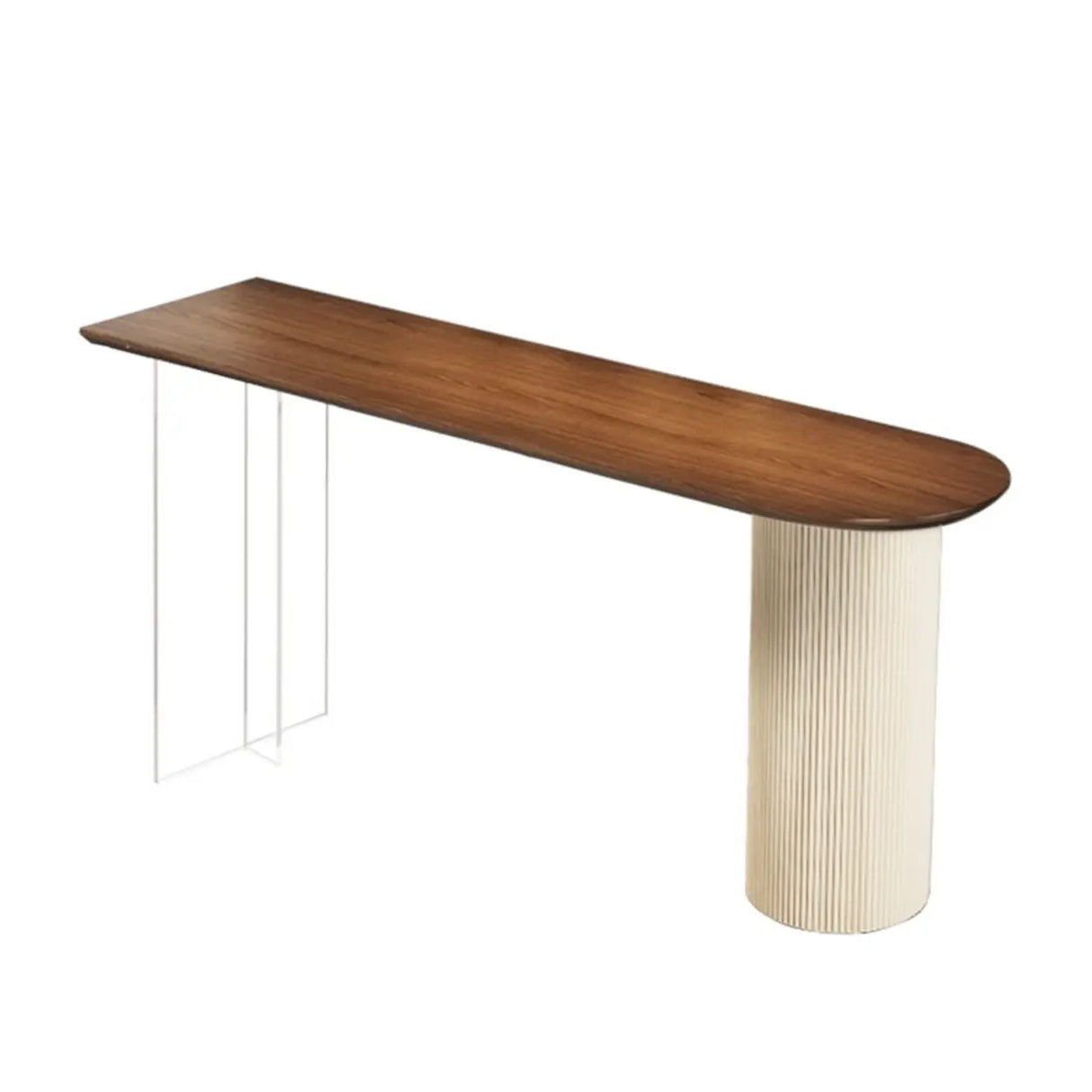 Scandinavian Clear Acrylic Pedestal Brown Wood Oval Bar Table Image - 4