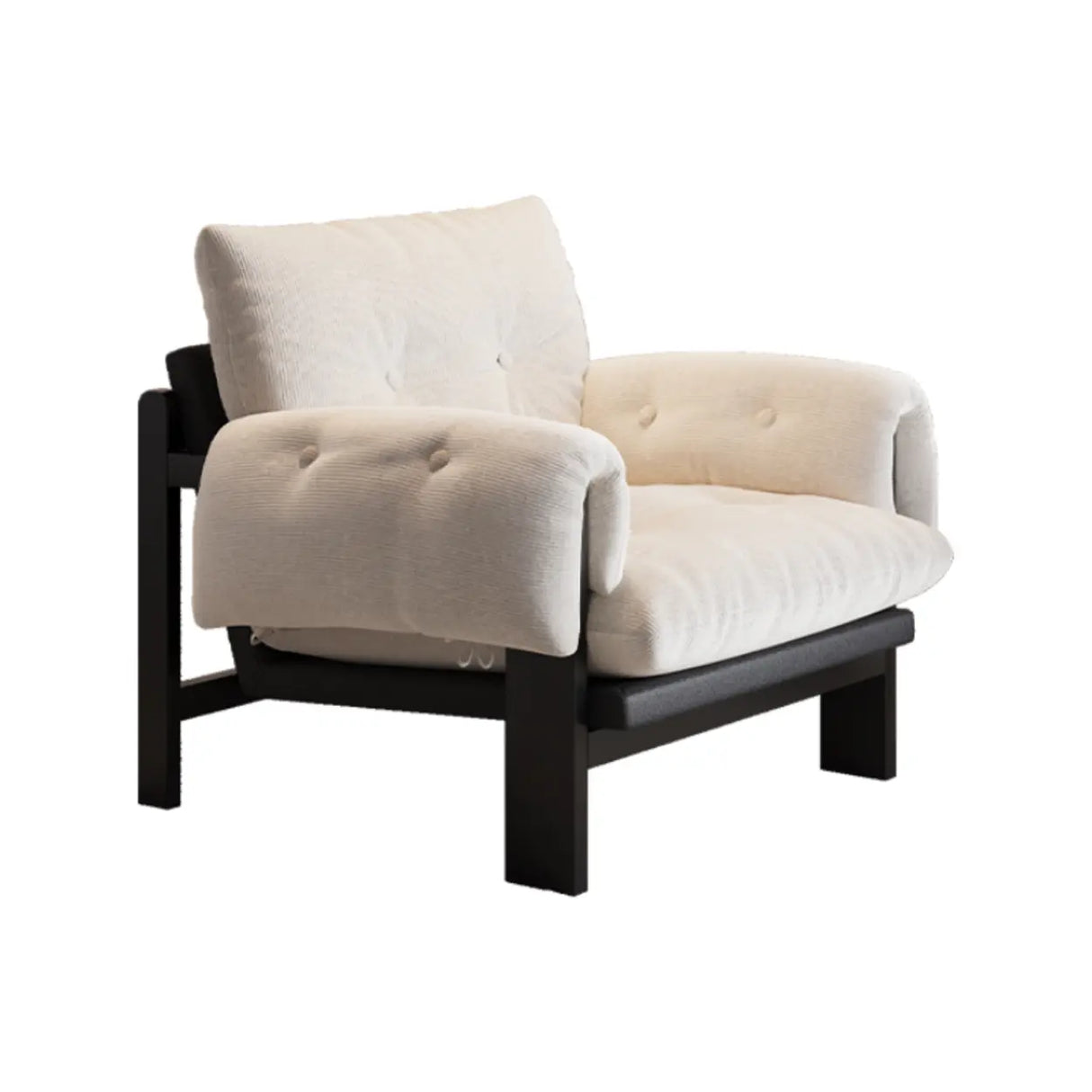 Scandinavian Corduroy Beige Lounge Accent Chair With Slipcover Image - 10