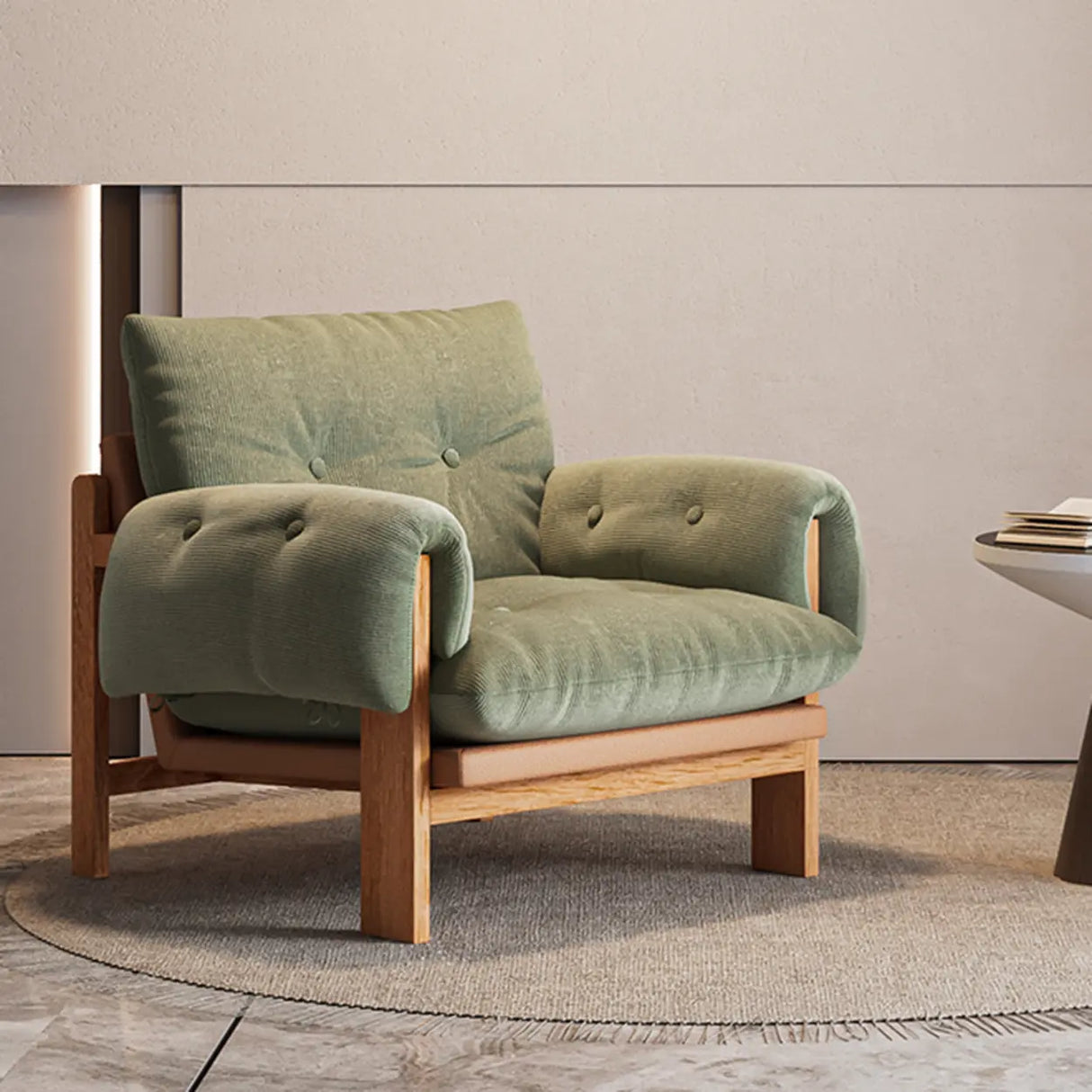 Scandinavian Corduroy Beige Lounge Accent Chair With Slipcover Image - 11