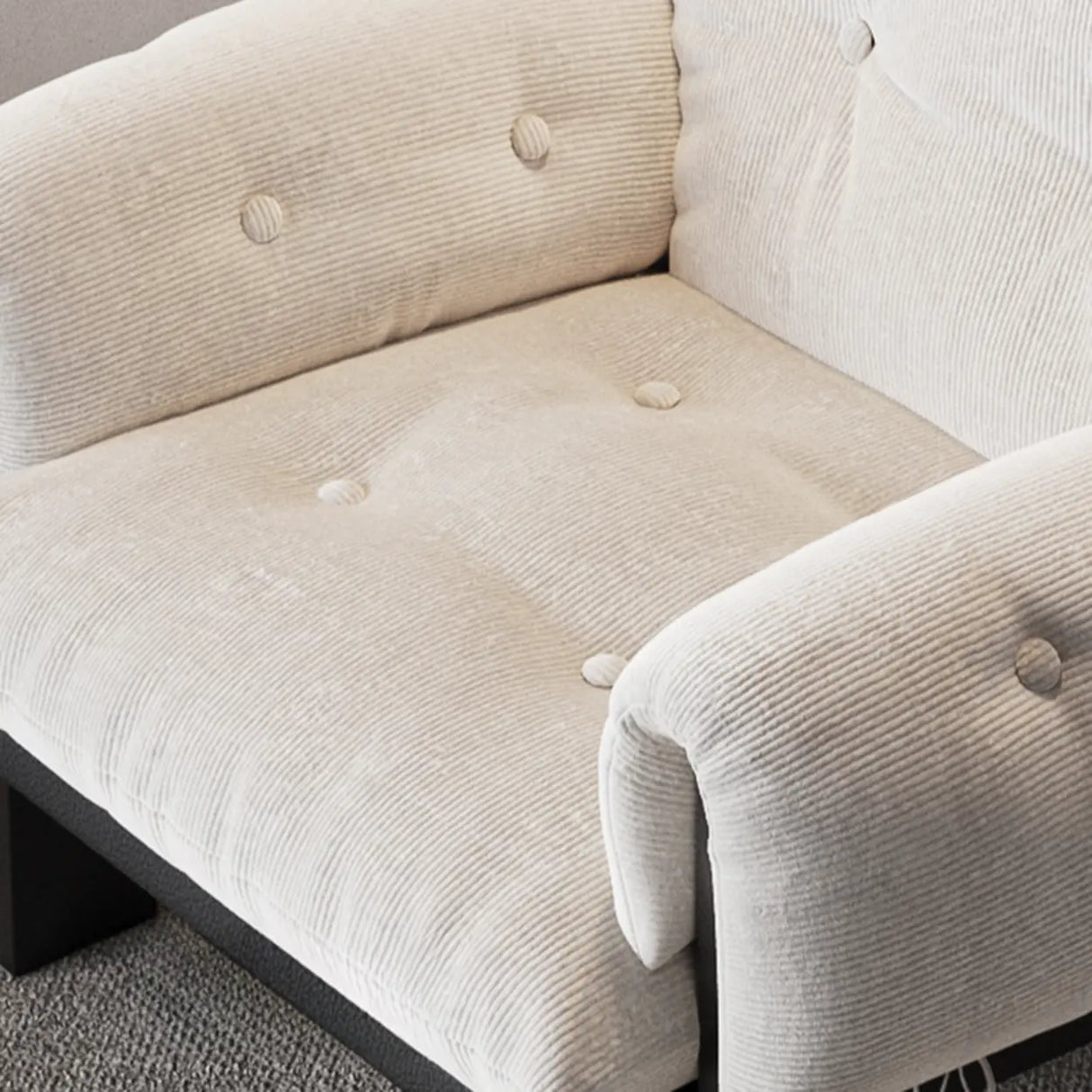 Scandinavian Corduroy Beige Lounge Accent Chair With Slipcover Image - 12