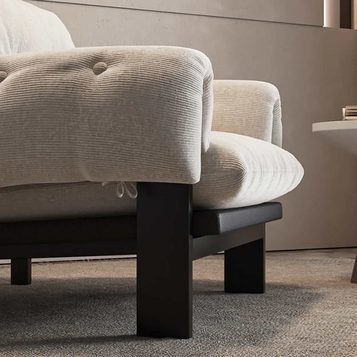 Scandinavian Corduroy Beige Lounge Accent Chair With Slipcover Image - 13