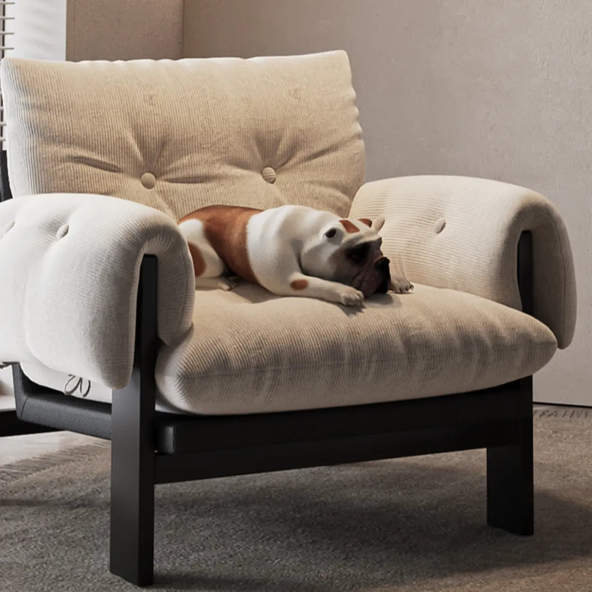 Scandinavian Corduroy Beige Lounge Accent Chair With Slipcover Image - 14