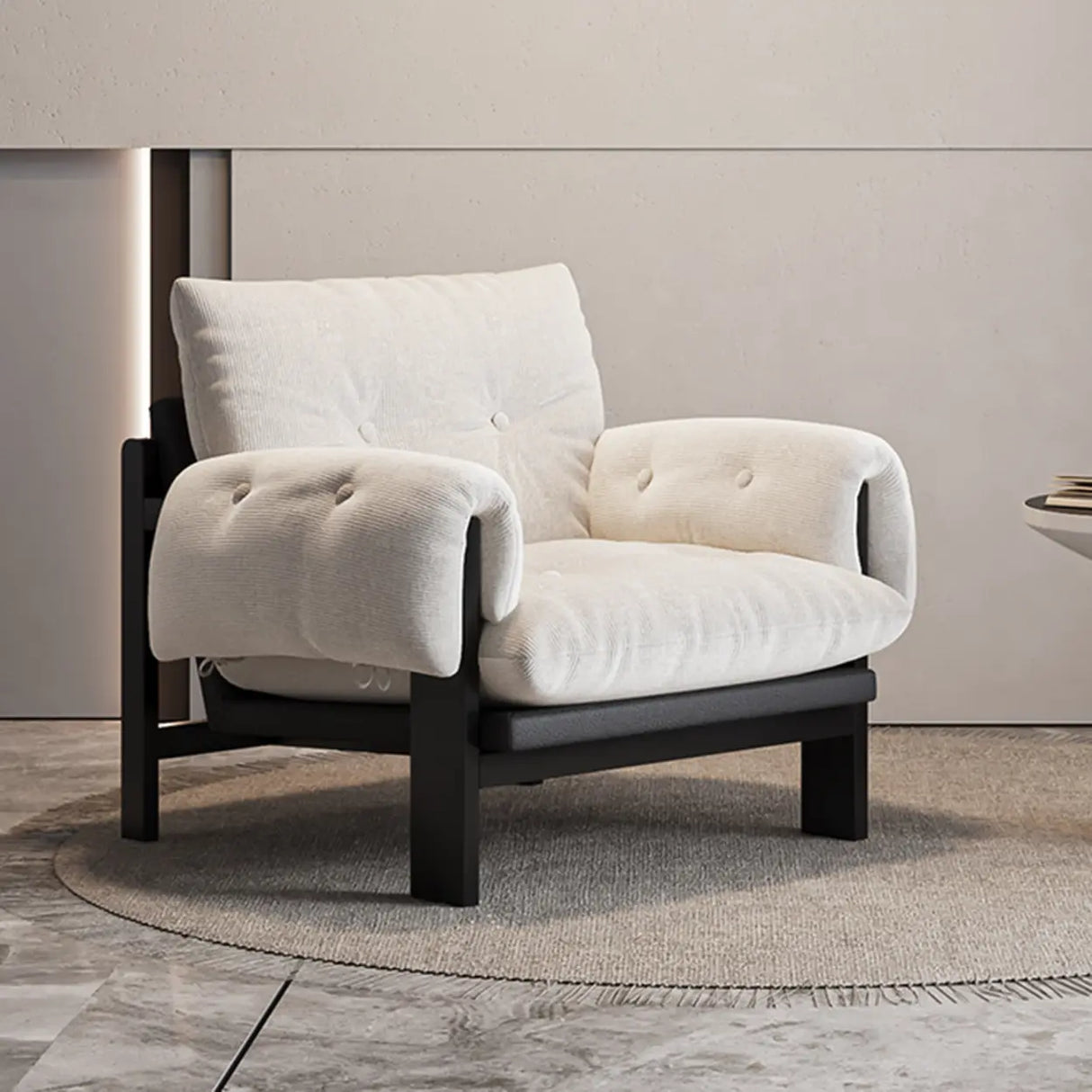 Scandinavian Corduroy Beige Lounge Accent Chair With Slipcover Image - 2