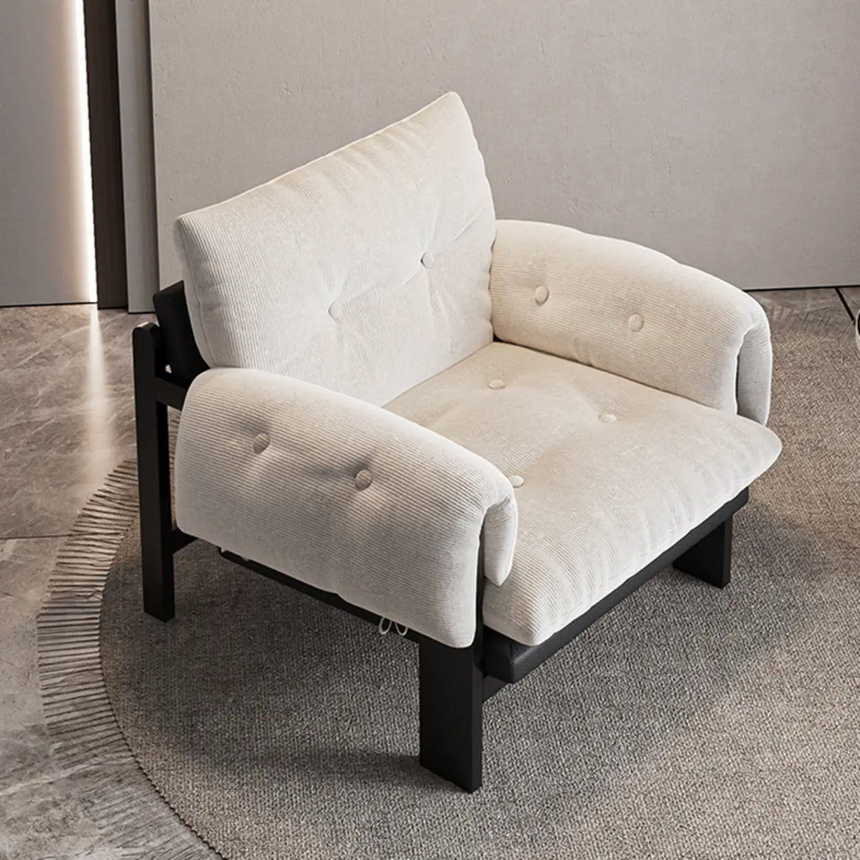 Scandinavian Corduroy Beige Lounge Accent Chair With Slipcover Image - 4