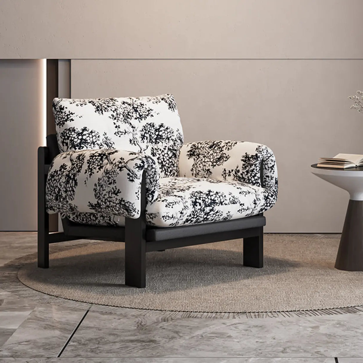 Scandinavian Corduroy Beige Lounge Accent Chair With Slipcover Image - 5