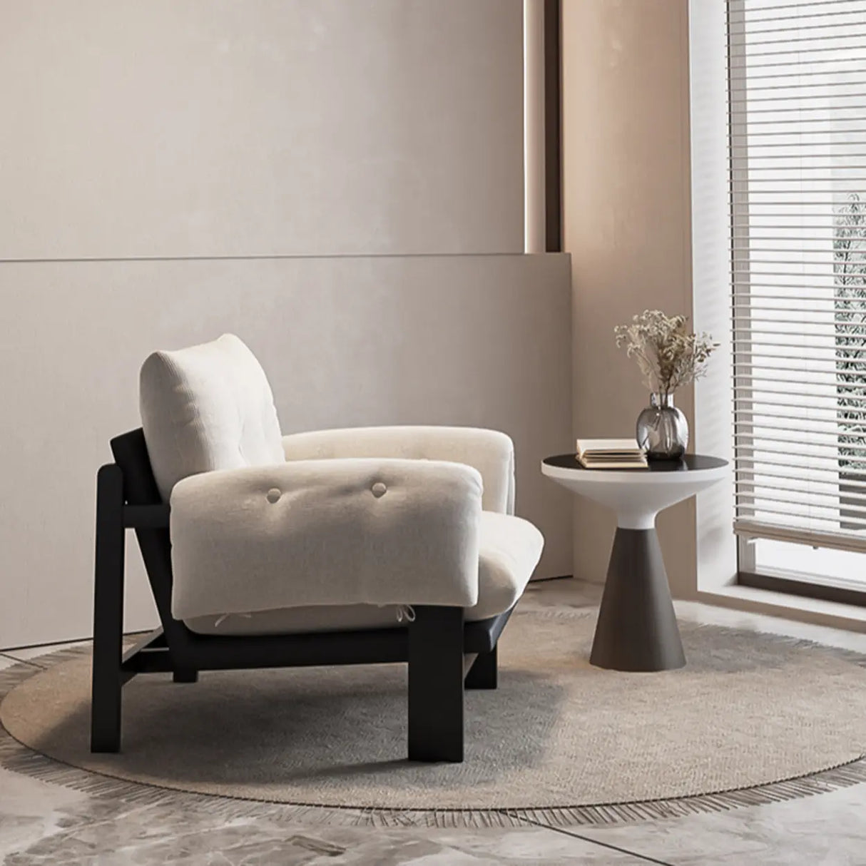 Scandinavian Corduroy Beige Lounge Accent Chair With Slipcover Image - 8