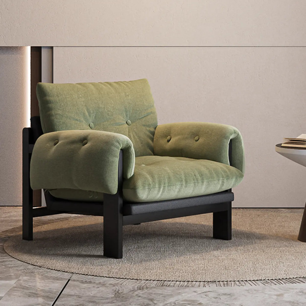 Scandinavian Corduroy Beige Lounge Accent Chair With Slipcover Image - 9