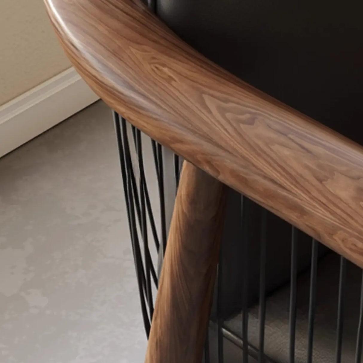 Scandinavian Curved Back Rope Cushion Wood Arm Dining Chair Image - 10