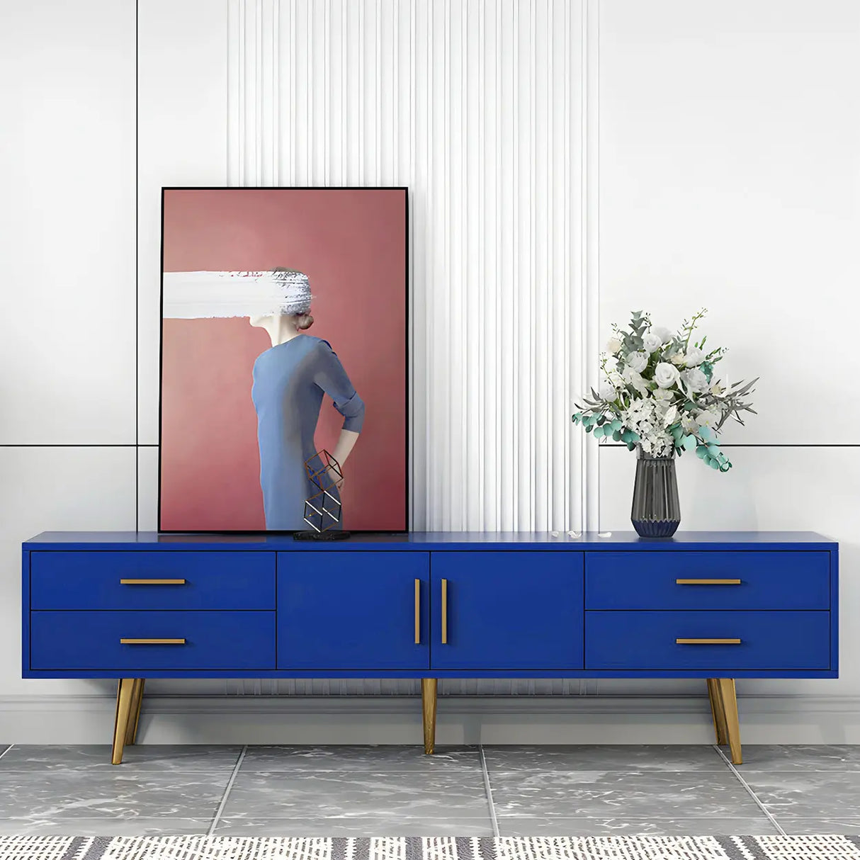 Scandinavian Engineered Wood TV Media Stand Matte Finish Media Console with Drawers Image - 1