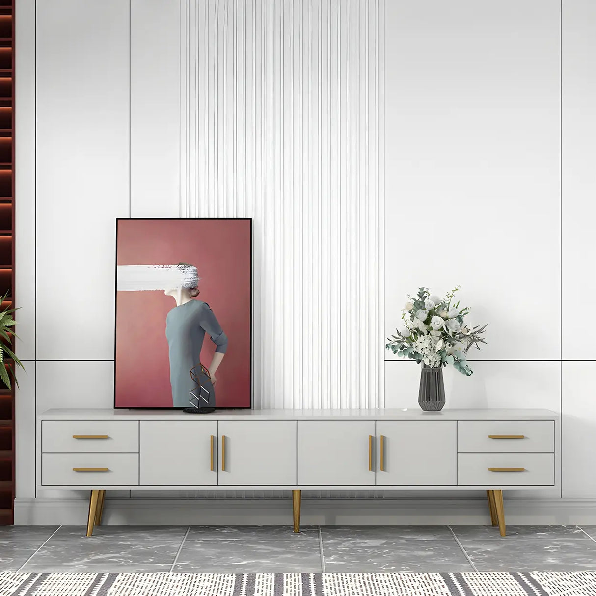 Scandinavian Engineered Wood TV Media Stand Matte Finish Media Console with Drawers Image - 11