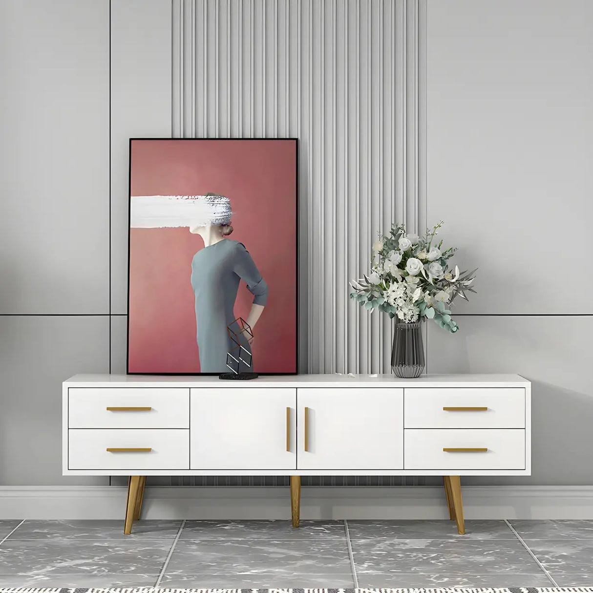 Scandinavian Engineered Wood TV Media Stand Matte Finish Media Console with Drawers Image - 14