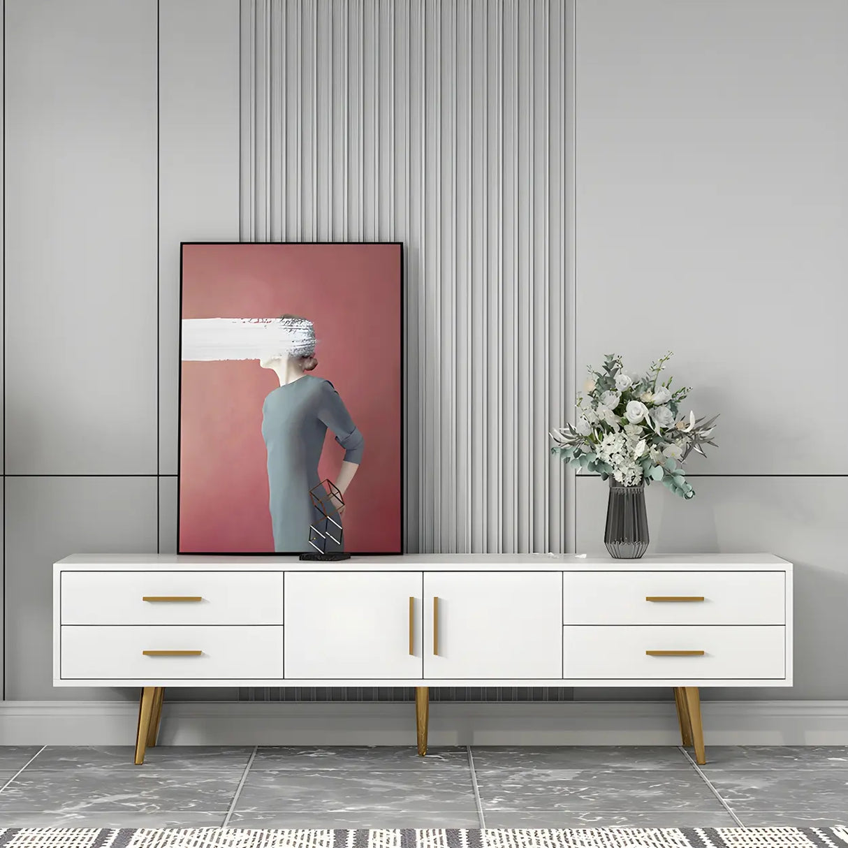 Scandinavian Engineered Wood TV Media Stand Matte Finish Media Console with Drawers Image - 16