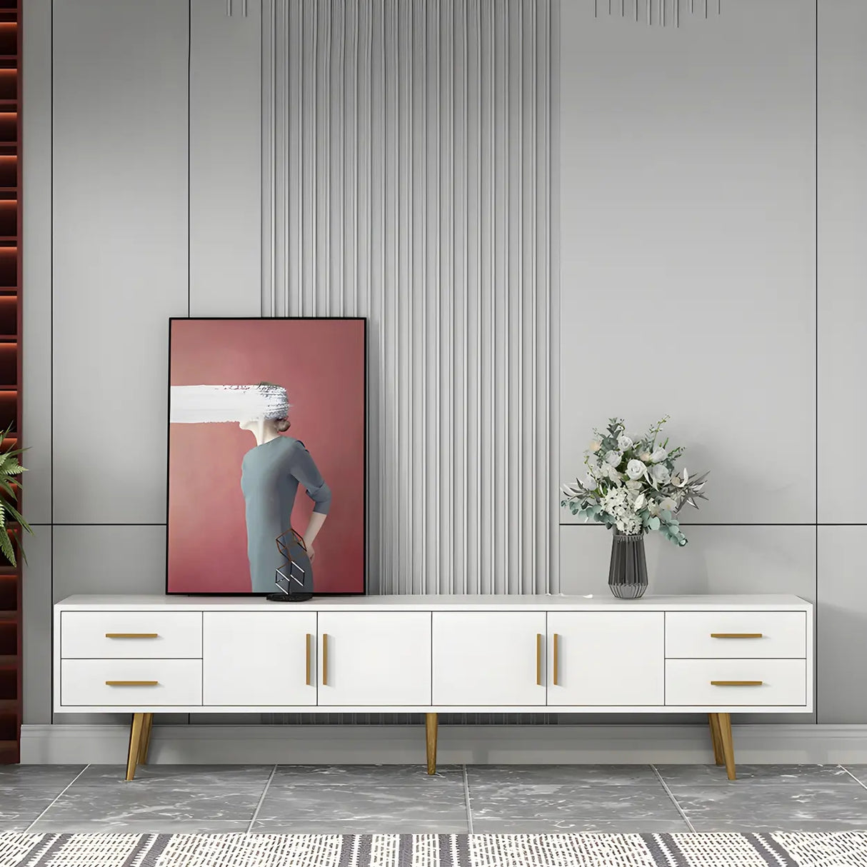 Scandinavian Engineered Wood TV Media Stand Matte Finish Media Console with Drawers Image - 17