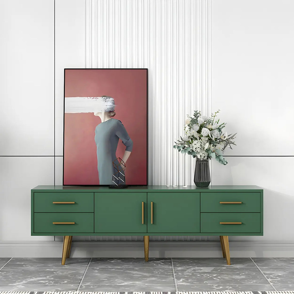 Scandinavian Engineered Wood TV Media Stand Matte Finish Media Console with Drawers Image - 19