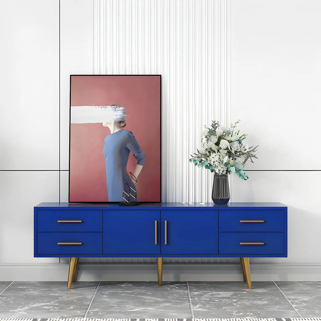 Scandinavian Engineered Wood TV Media Stand Matte Finish Media Console with Drawers Image - 2