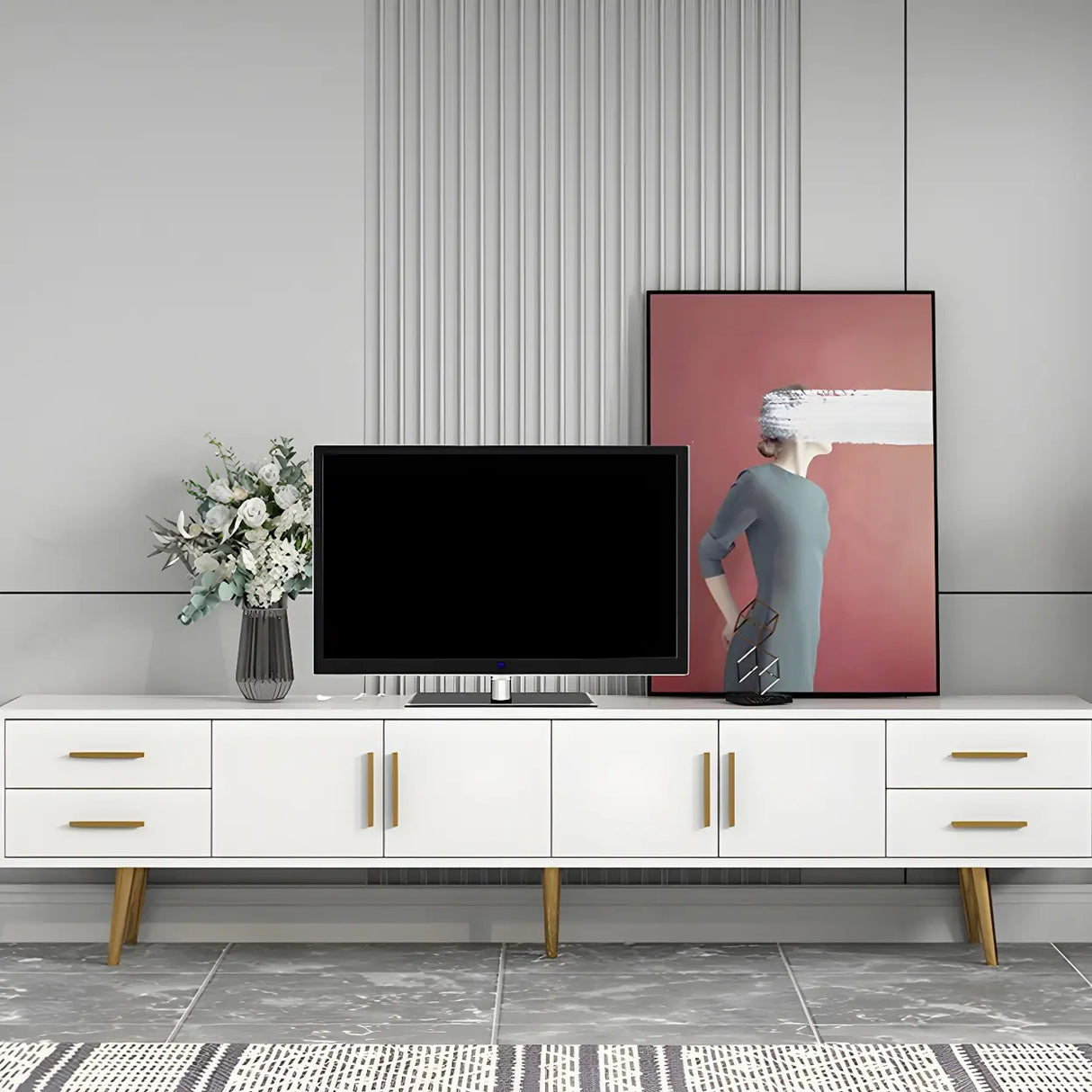 Scandinavian Engineered Wood TV Media Stand Matte Finish Media Console with Drawers Image - 20