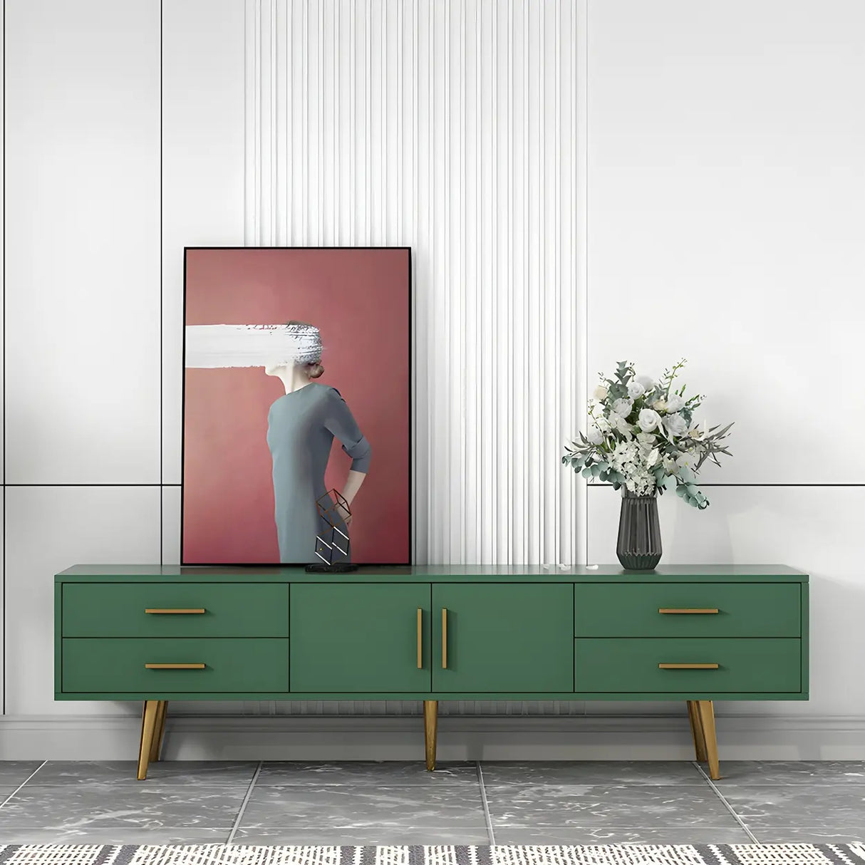 Scandinavian Engineered Wood TV Media Stand Matte Finish Media Console with Drawers Image - 21