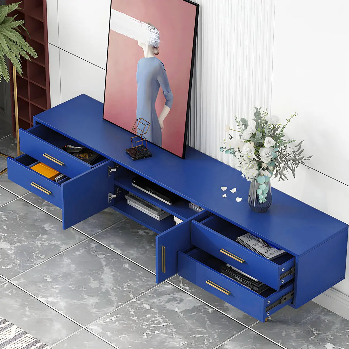 Scandinavian Engineered Wood TV Media Stand Matte Finish Media Console with Drawers Image - 22