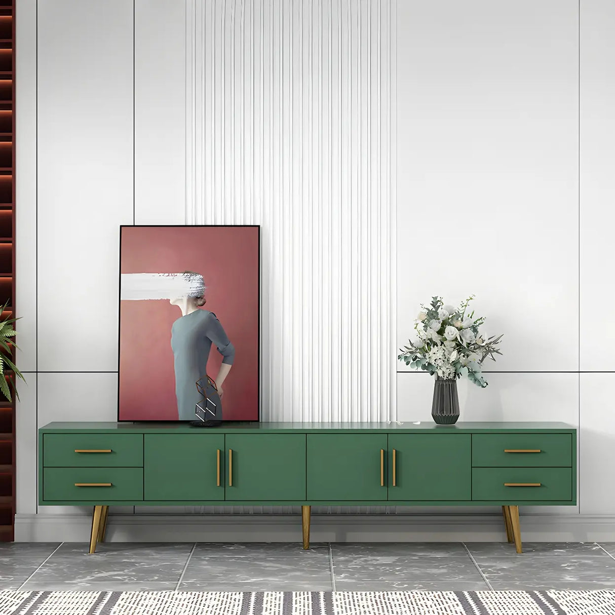 Scandinavian Engineered Wood TV Media Stand Matte Finish Media Console with Drawers Image - 23