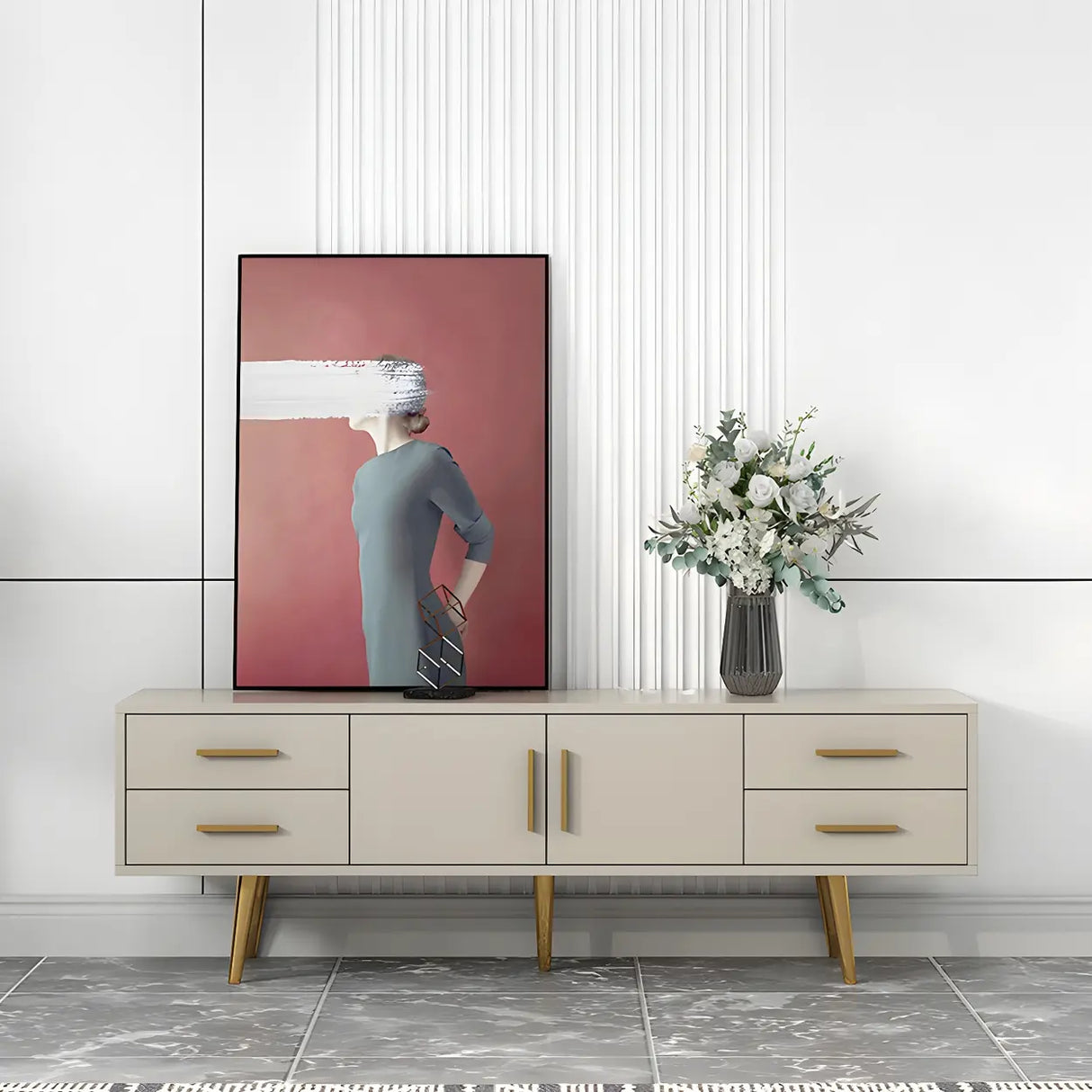 Scandinavian Engineered Wood TV Media Stand Matte Finish Media Console with Drawers Image - 24