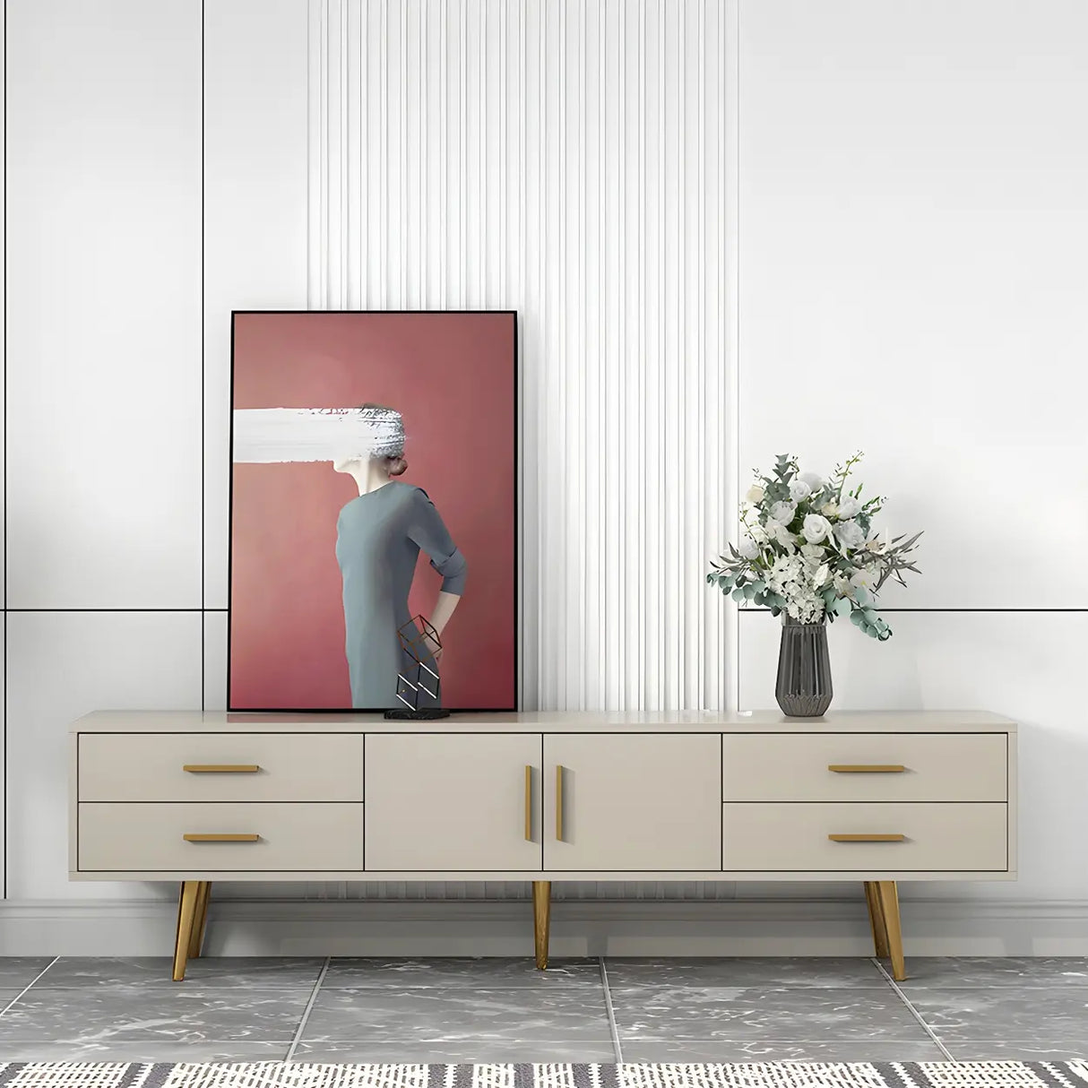 Scandinavian Engineered Wood TV Media Stand Matte Finish Media Console with Drawers Image - 25