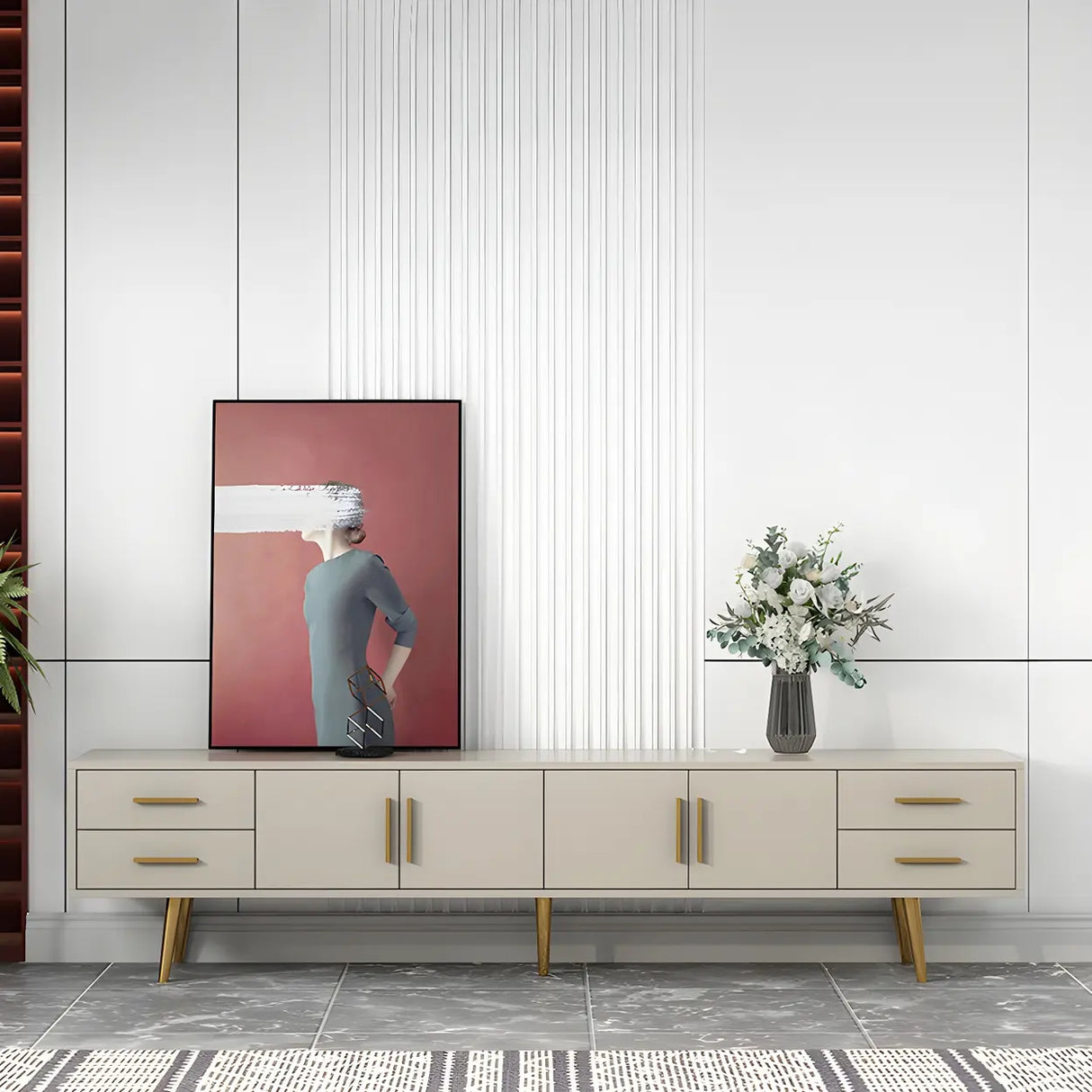 Scandinavian Engineered Wood TV Media Stand Matte Finish Media Console with Drawers Image - 26