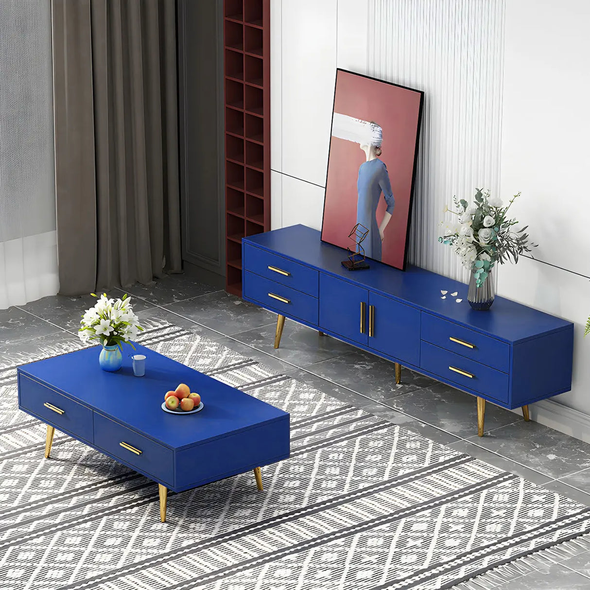 Scandinavian Engineered Wood TV Media Stand Matte Finish Media Console with Drawers Image - 3