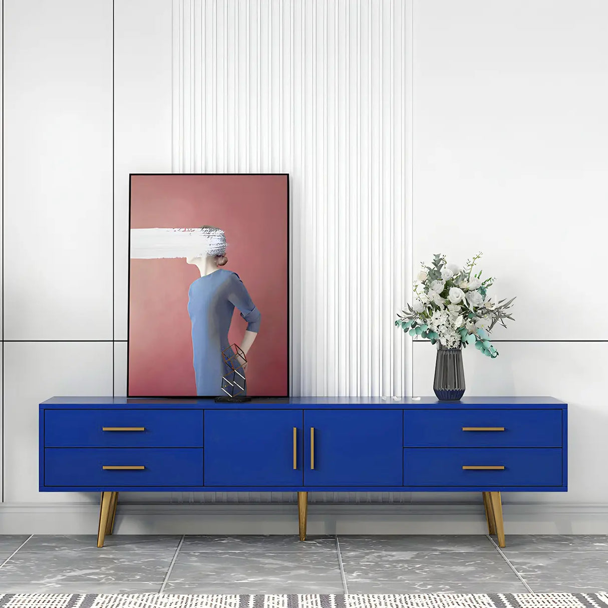 Scandinavian Engineered Wood TV Media Stand Matte Finish Media Console with Drawers Image - 4