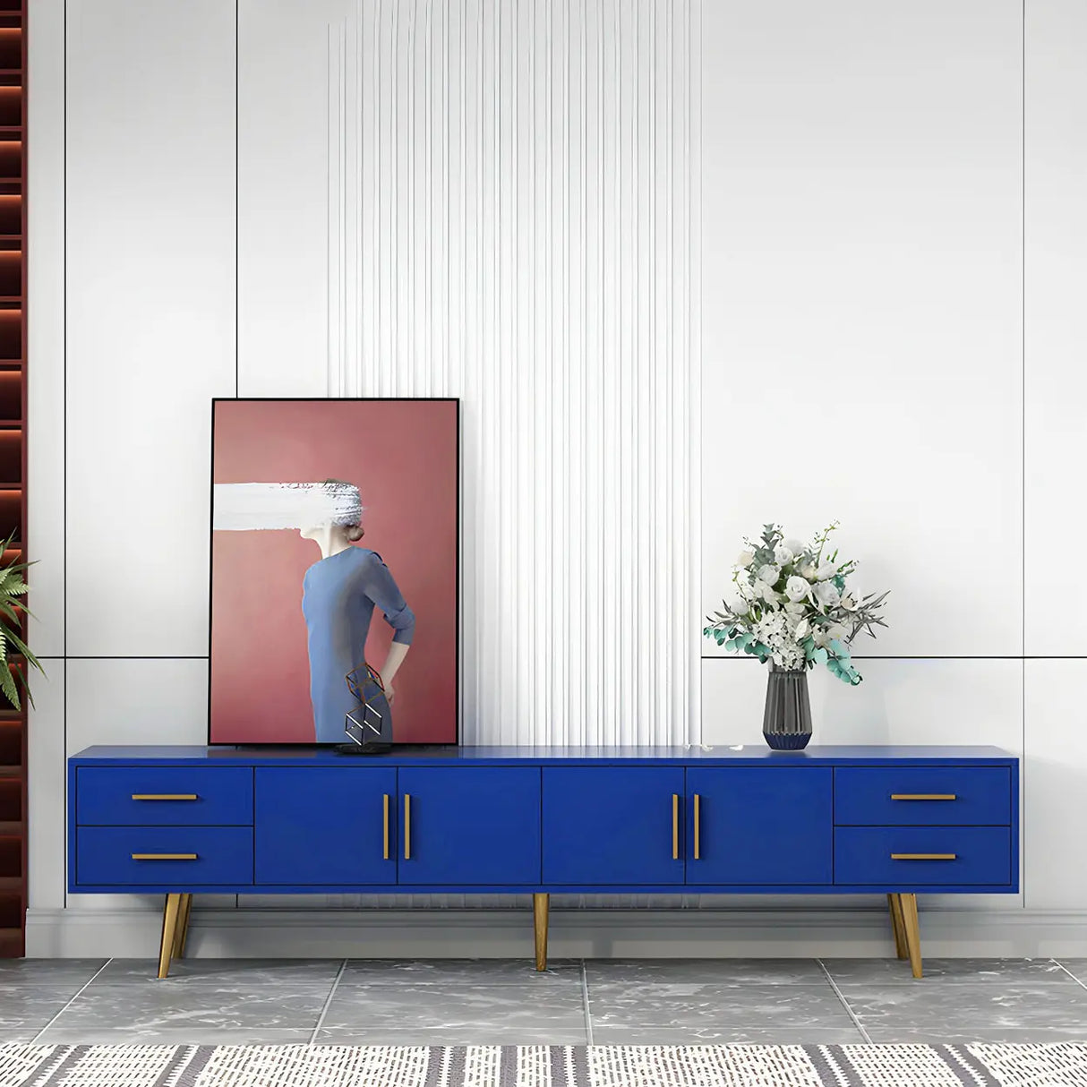 Scandinavian Engineered Wood TV Media Stand Matte Finish Media Console with Drawers Image - 5