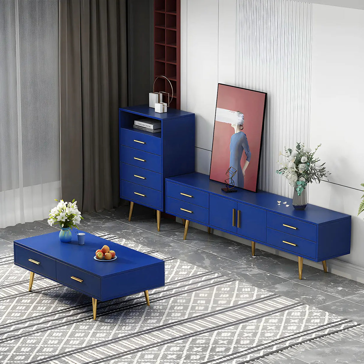 Scandinavian Engineered Wood TV Media Stand Matte Finish Media Console with Drawers Image - 6