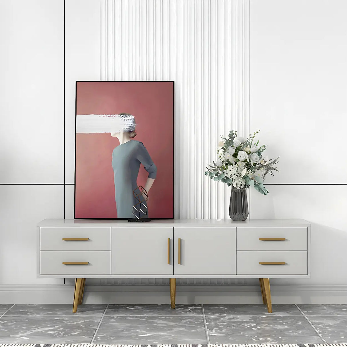 Scandinavian Engineered Wood TV Media Stand Matte Finish Media Console with Drawers Image - 7