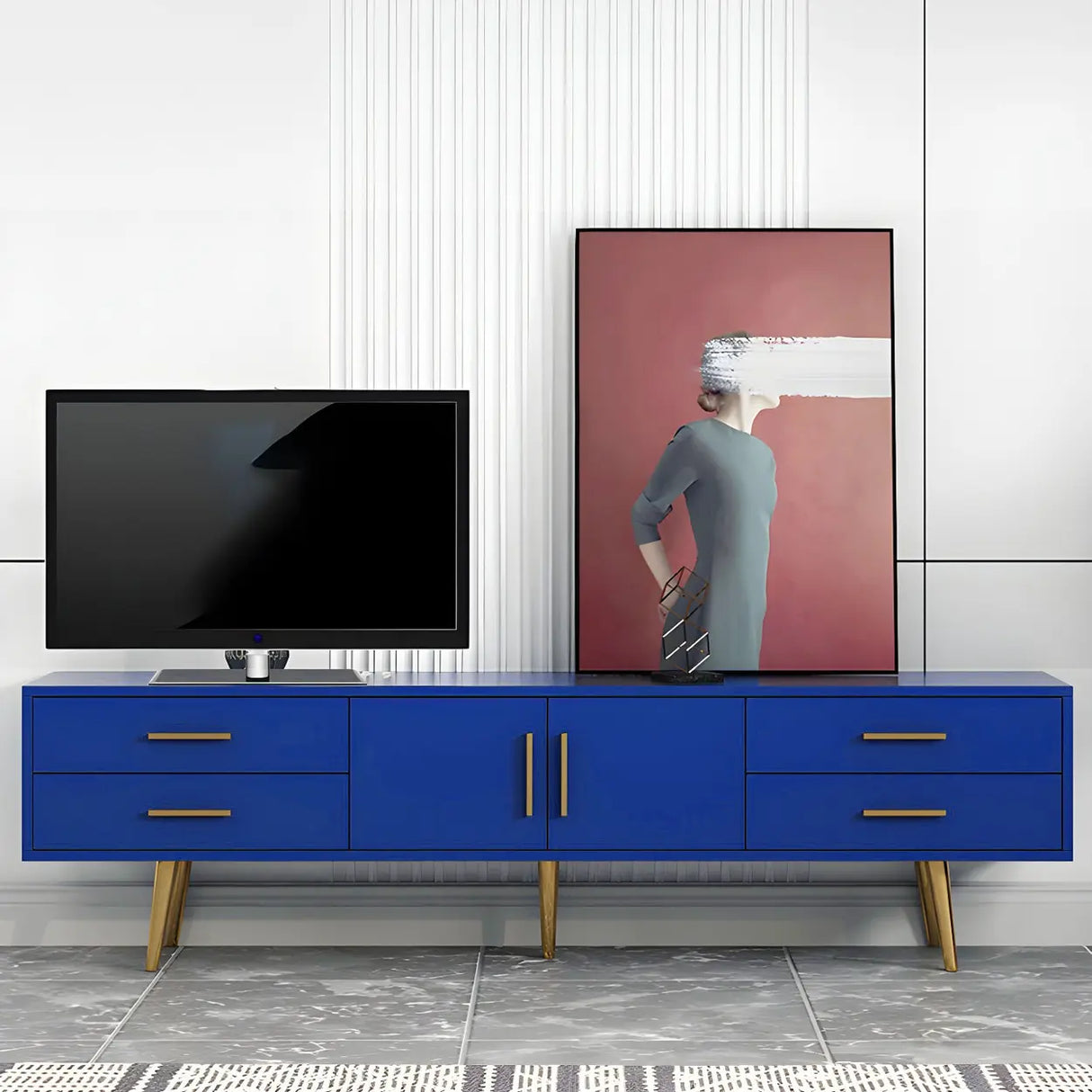 Scandinavian Engineered Wood TV Media Stand Matte Finish Media Console with Drawers Image - 8