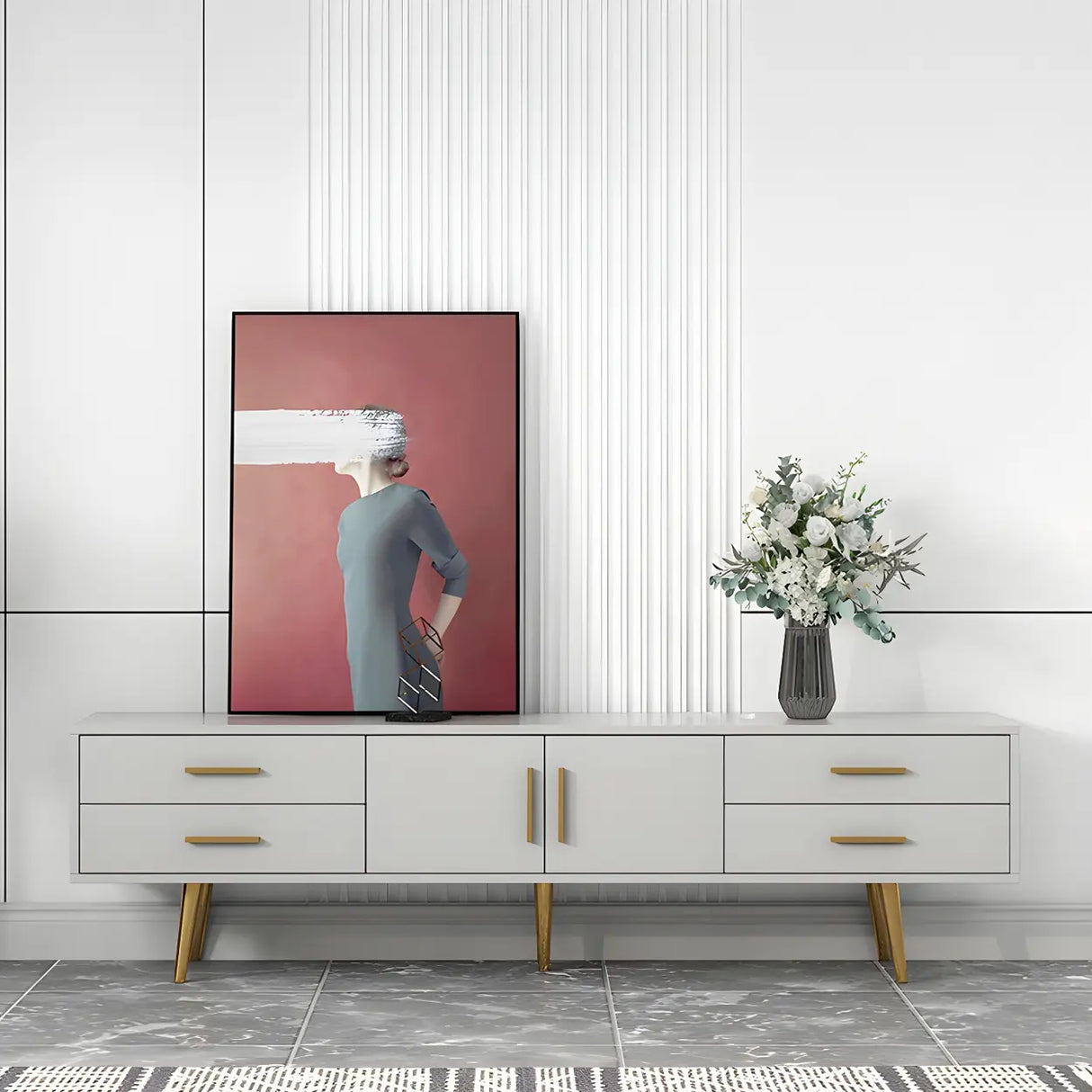 Scandinavian Engineered Wood TV Media Stand Matte Finish Media Console with Drawers Image - 9